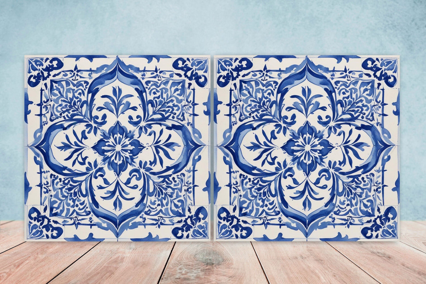 Spanish Ceramic Tiles - Set of 2 Spanish Wall Decor Tiles - Kitchen Backsplash Tiles, Table Decorative Tiles, Bathroom Tiles, Coaster