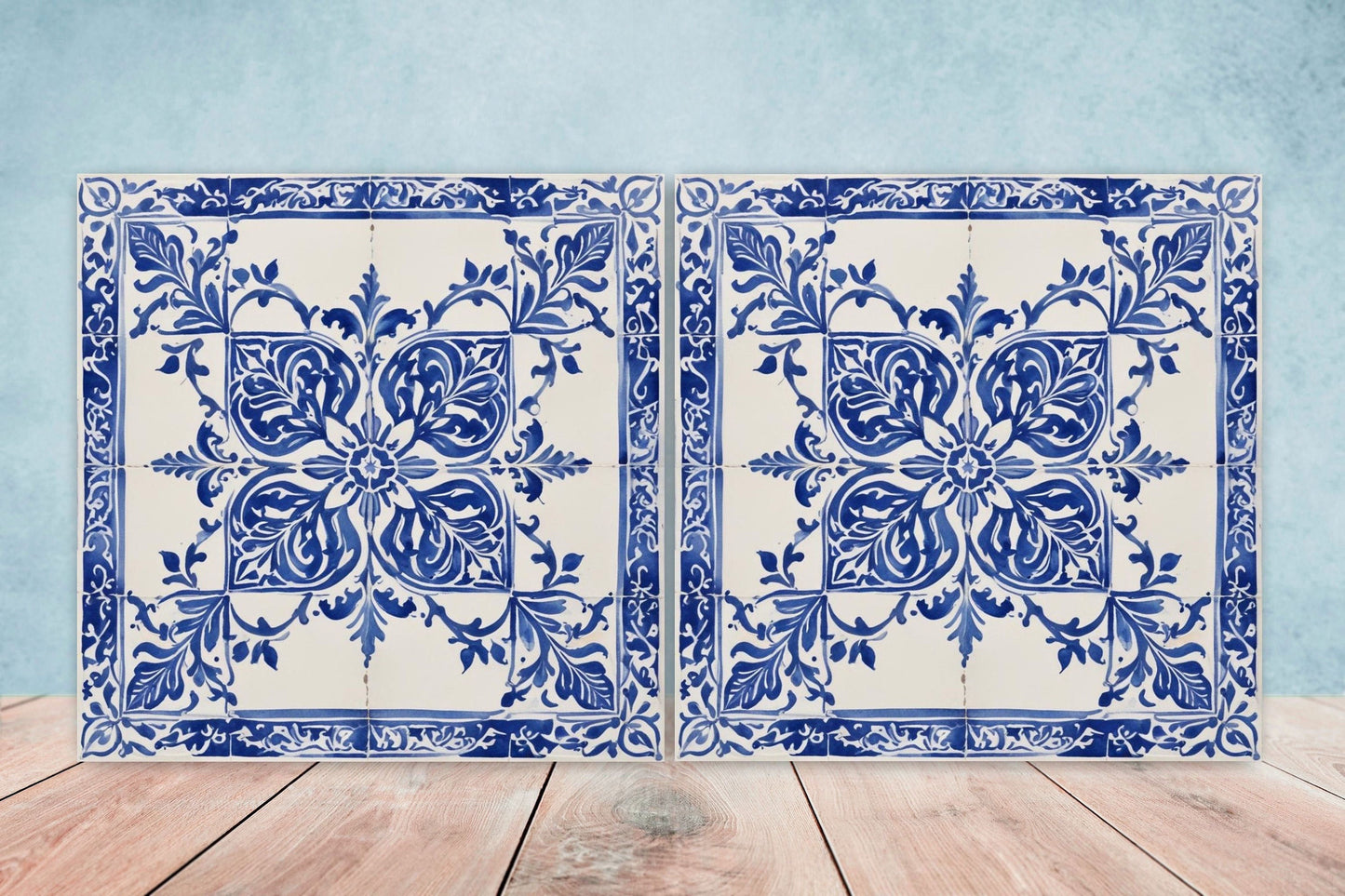 Spanish Ceramic Tiles - Set of 2 Spanish Wall Decor Tiles - Kitchen Backsplash Tiles, Table Decorative Tiles, Bathroom Tiles, Coaster