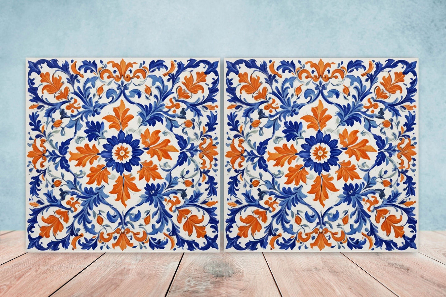 Spanish Ceramic Tiles - Set of 2 Spanish Wall Decor Tiles - Kitchen Backsplash Tiles, Table Decorative Tiles, Bathroom Tiles, Coaster