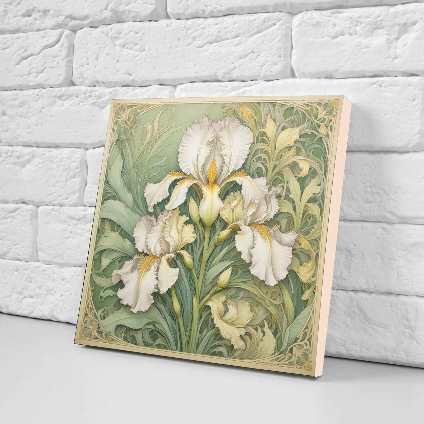 Art Nouveau Flower Ceramic Tiles - Set of 2 Art Nouveau Wall Decor Tiles - Kitchen Backsplash Tiles, Table Decorative Tiles, Bathroom Tiles