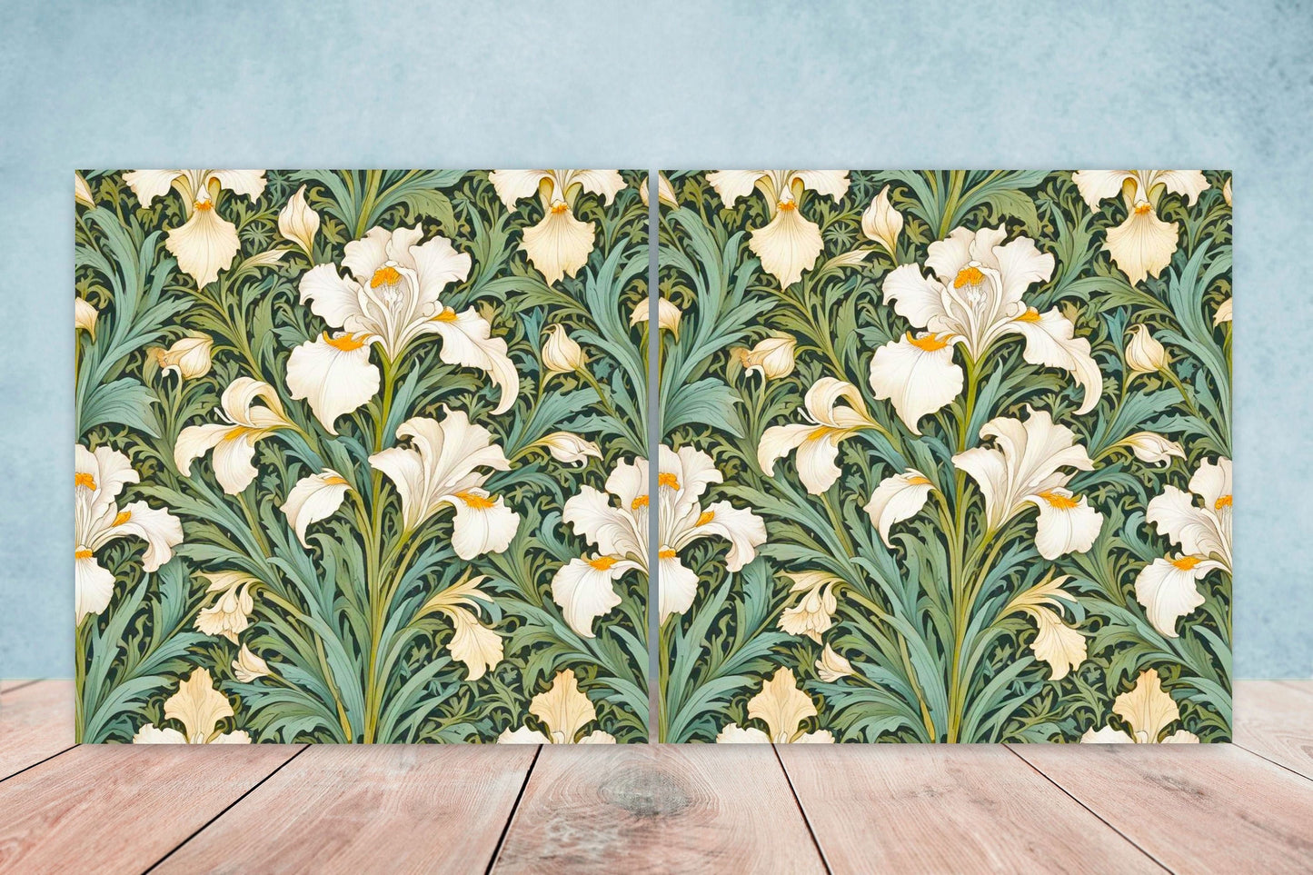 Art Nouveau Flower Ceramic Tiles - Set of 2 Art Nouveau Wall Decor Tiles - Kitchen Backsplash Tiles, Table Decorative Tiles, Bathroom Tiles
