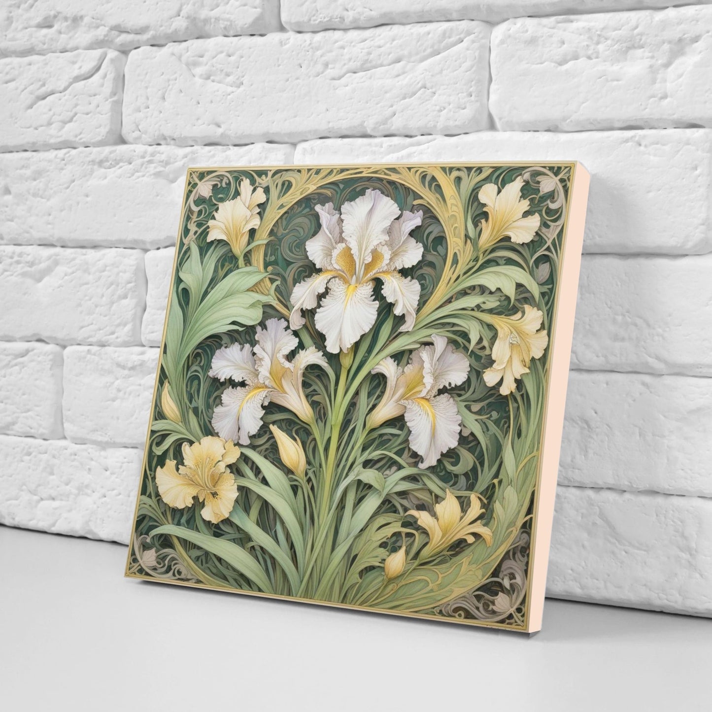 Art Nouveau Flower Ceramic Tiles - Set of 2 Art Nouveau Wall Decor Tiles - Kitchen Backsplash Tiles, Table Decorative Tiles, Bathroom Tiles