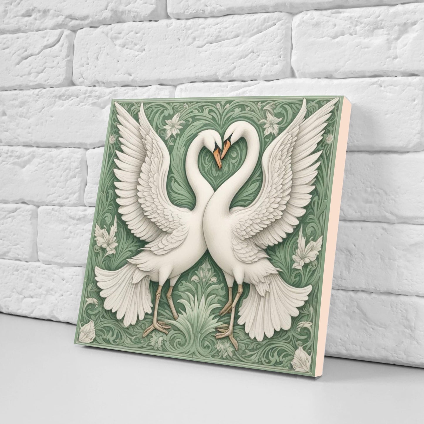 Art Nouveau Swan Ceramic tiles - Set of 2 Art Nouveau Bird Wall Decor Tiles, Bird Tiles, Swan Art - Kitchen Backsplash Tiles, Bathroom Tiles