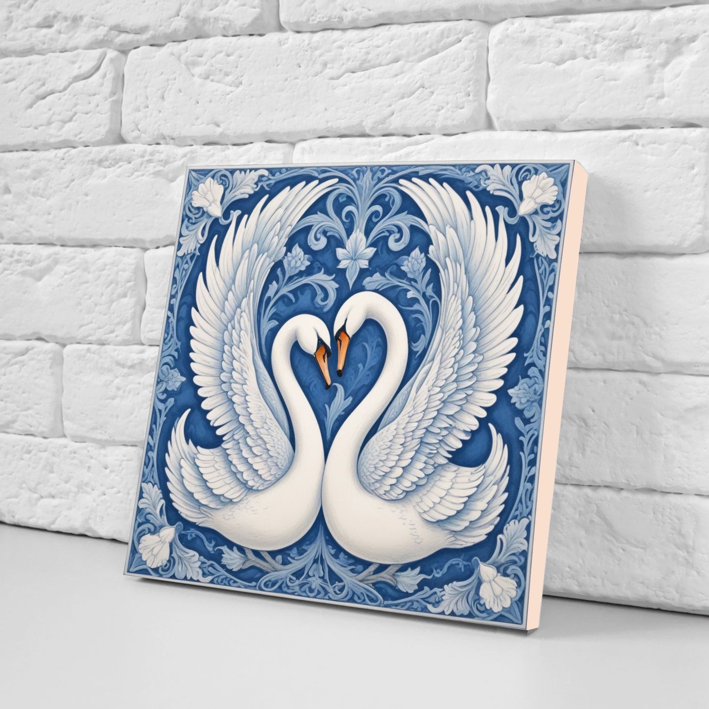 Art Nouveau Swan Ceramic tiles - Set of 2 Art Nouveau Bird Wall Decor Tiles, Bird Tiles, Swan Art - Kitchen Backsplash Tiles, Bathroom Tiles