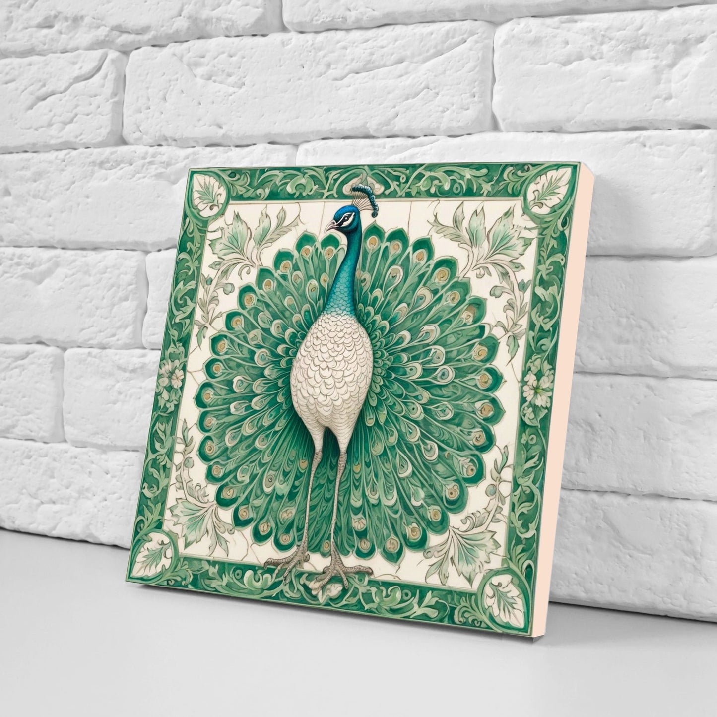 Art Nouveau Peacock Ceramic tiles -Set of 2 Art Nouveau Bird Wall Decor Tiles - Peacock Print, Kitchen Backsplash Tiles, Bathroom Tiles