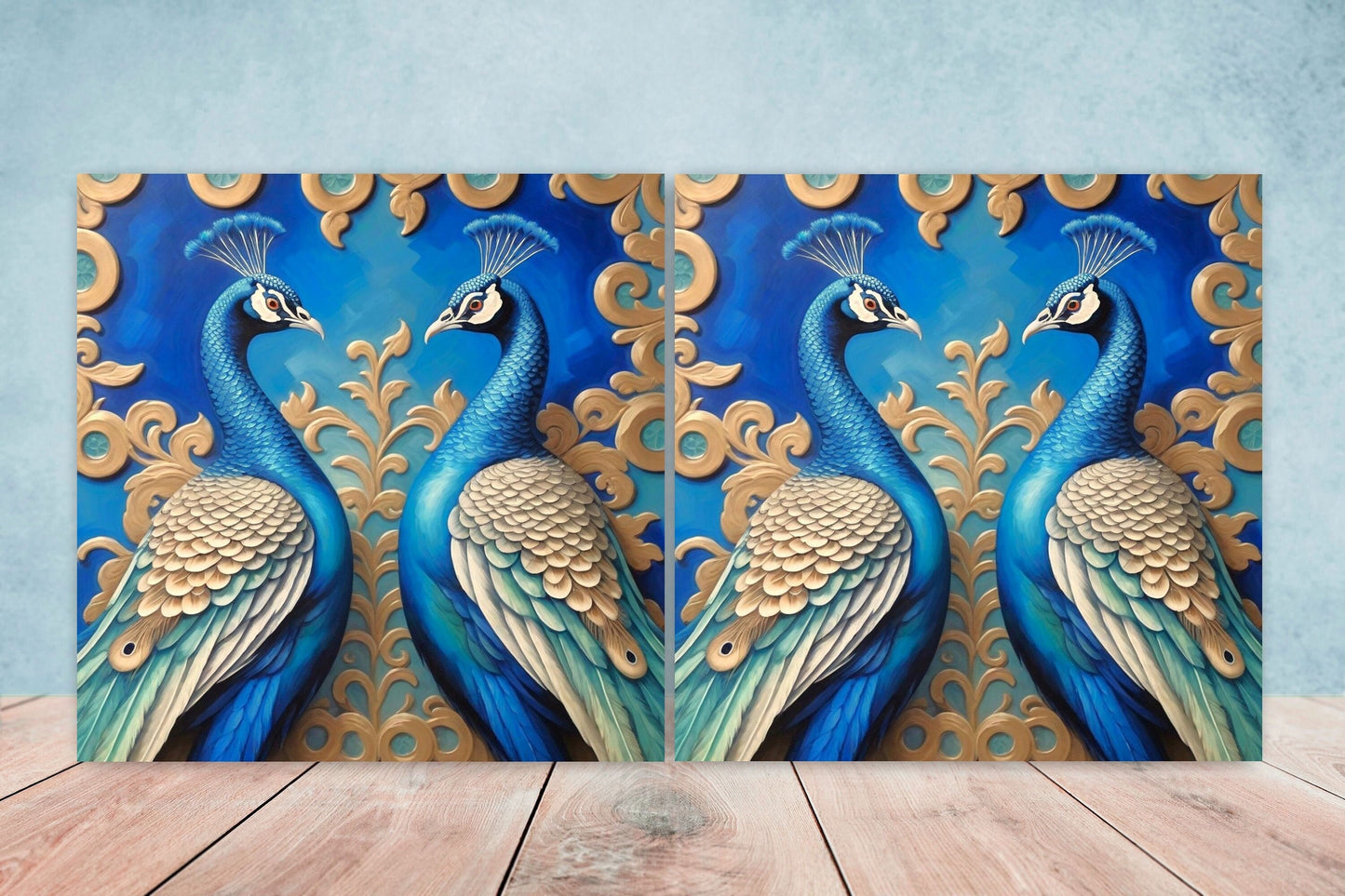 Art Nouveau Peacock Ceramic tiles -Set of 2 Art Nouveau Bird Wall Decor Tiles - Peacock Print, Kitchen Backsplash Tiles, Bathroom Tiles
