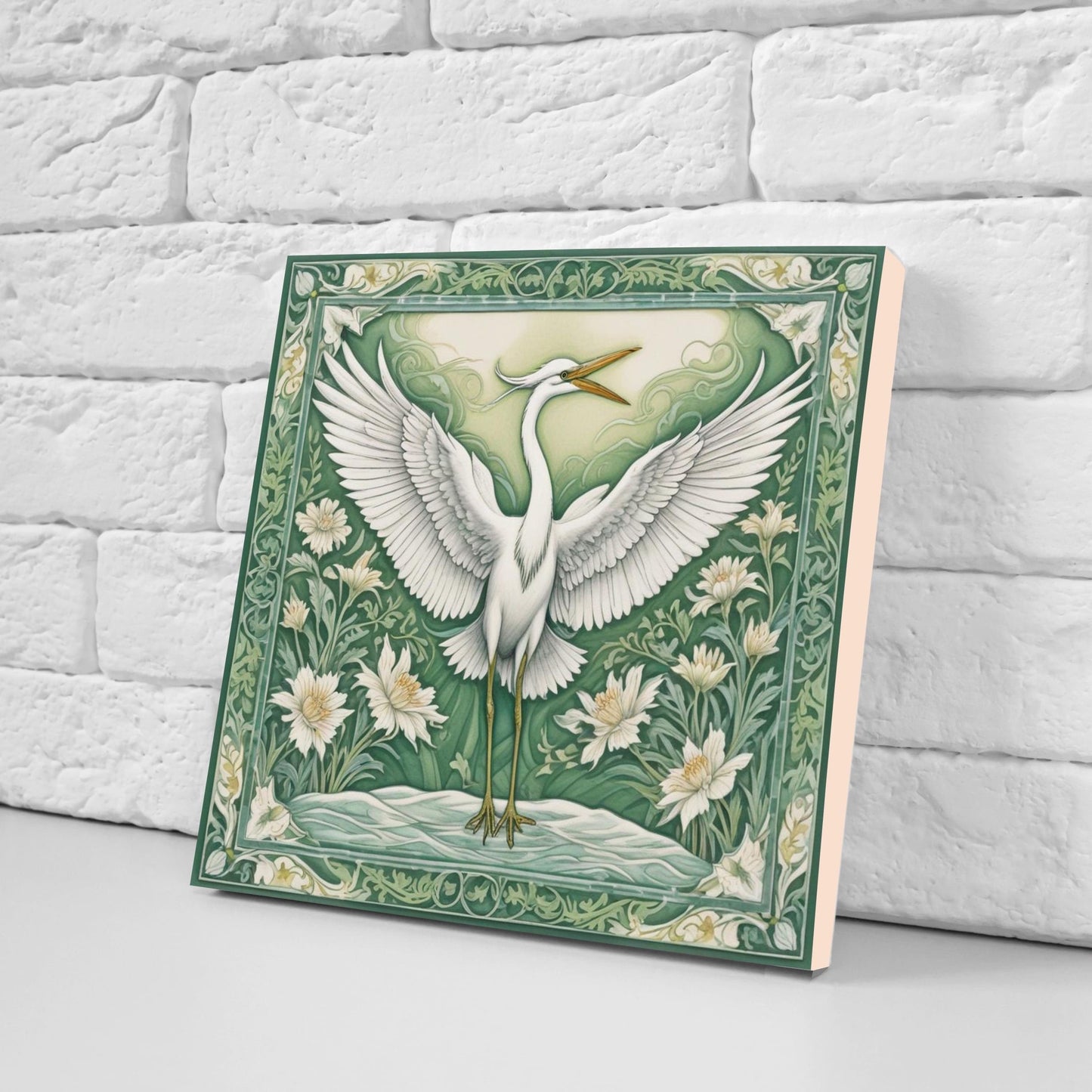 Art Nouveau Heron Ceramic tiles -Set of 2 Art Nouveau Bird Wall Decor Tiles, Bird Tiles, Bird Art - Kitchen Backsplash Tiles, Bathroom Tiles