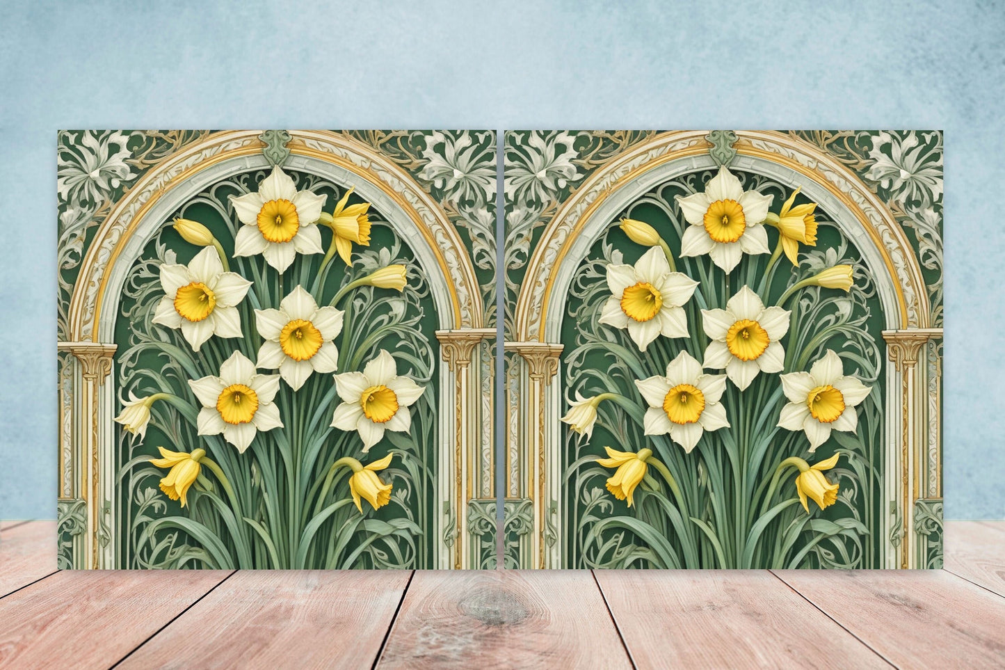 Art Nouveau Flower Ceramic tiles - Set of 2 Art Nouveau Wall Decor Tiles - Kitchen Backsplash Tiles, Table Decorative Tiles, Bathroom Tiles