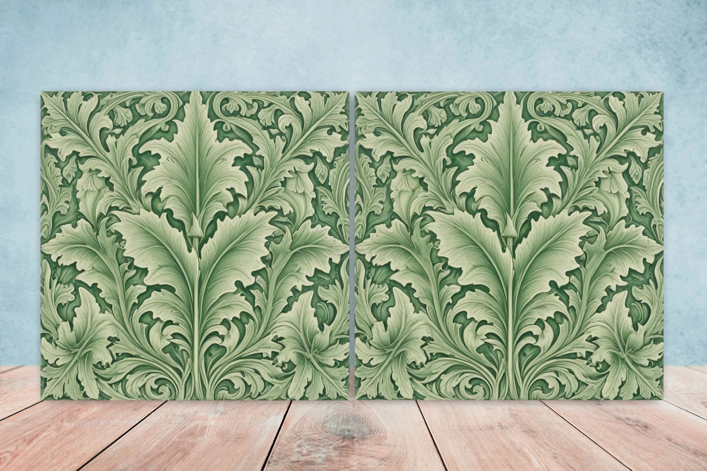 Art Nouveau Leaf Ceramic Tiles - Set of 2 Art Nouveau Wall Decor Tiles - Kitchen Backsplash Tiles, Table Decorative Tiles, Bathroom Tiles