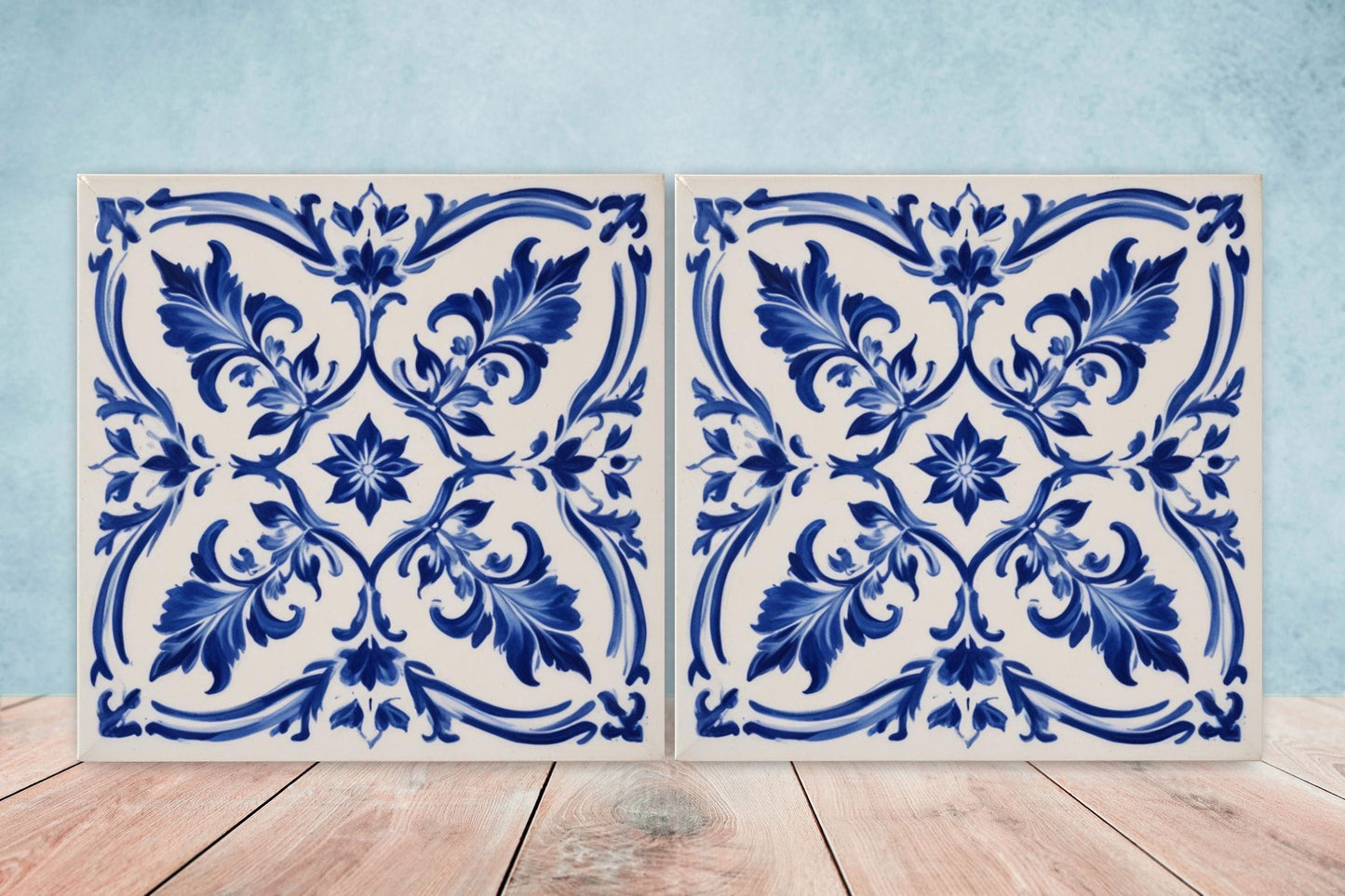 Spanish Ceramic Tiles - Set of 2 Spanish Wall Decor Tiles - Kitchen Backsplash Tiles, Table Decorative Tiles, Bathroom Tiles, Coaster