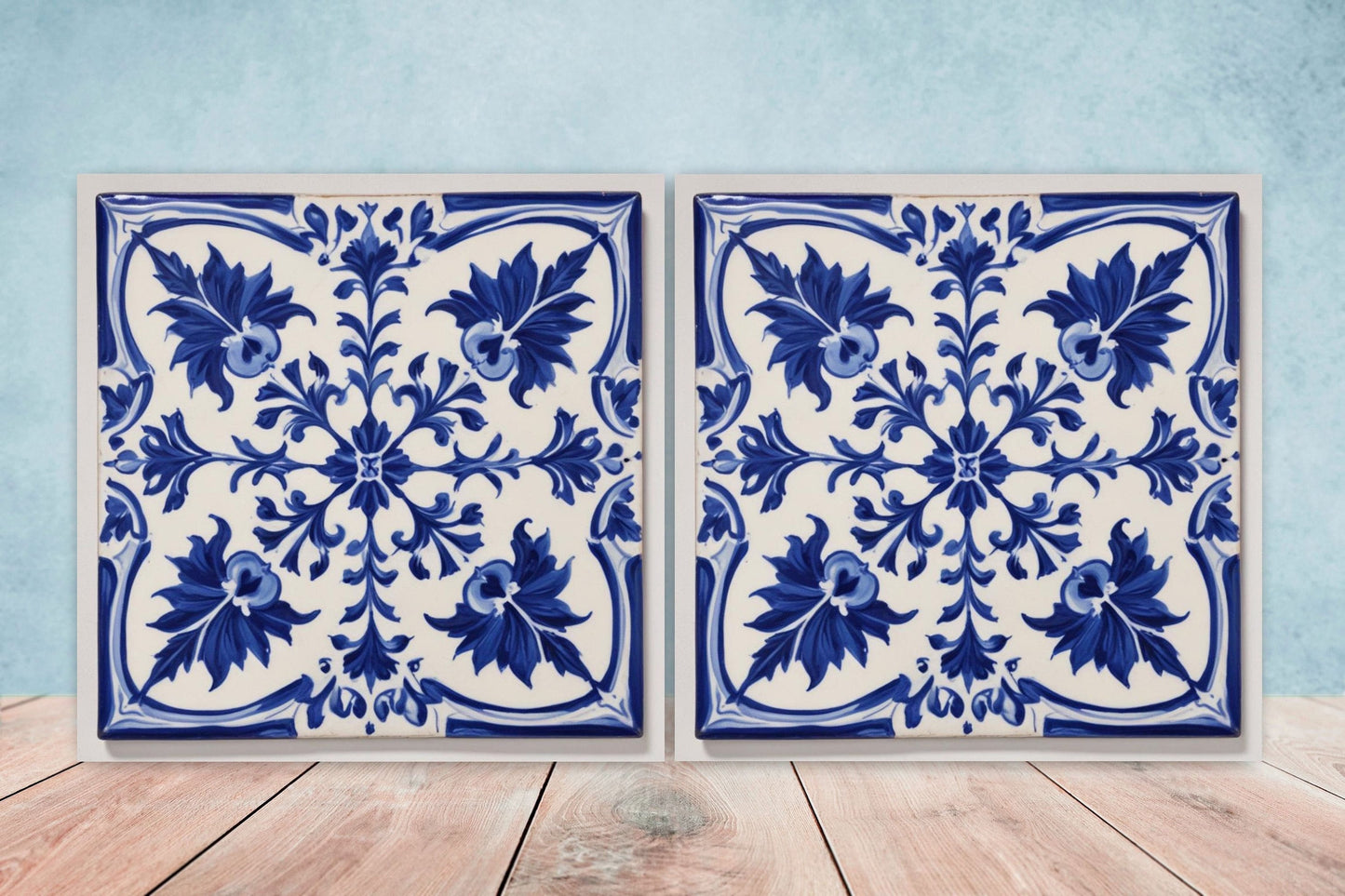 Spanish Ceramic Tiles - Set of 2 Spanish Wall Decor Tiles - Kitchen Backsplash Tiles, Table Decorative Tiles, Bathroom Tiles, Coaster