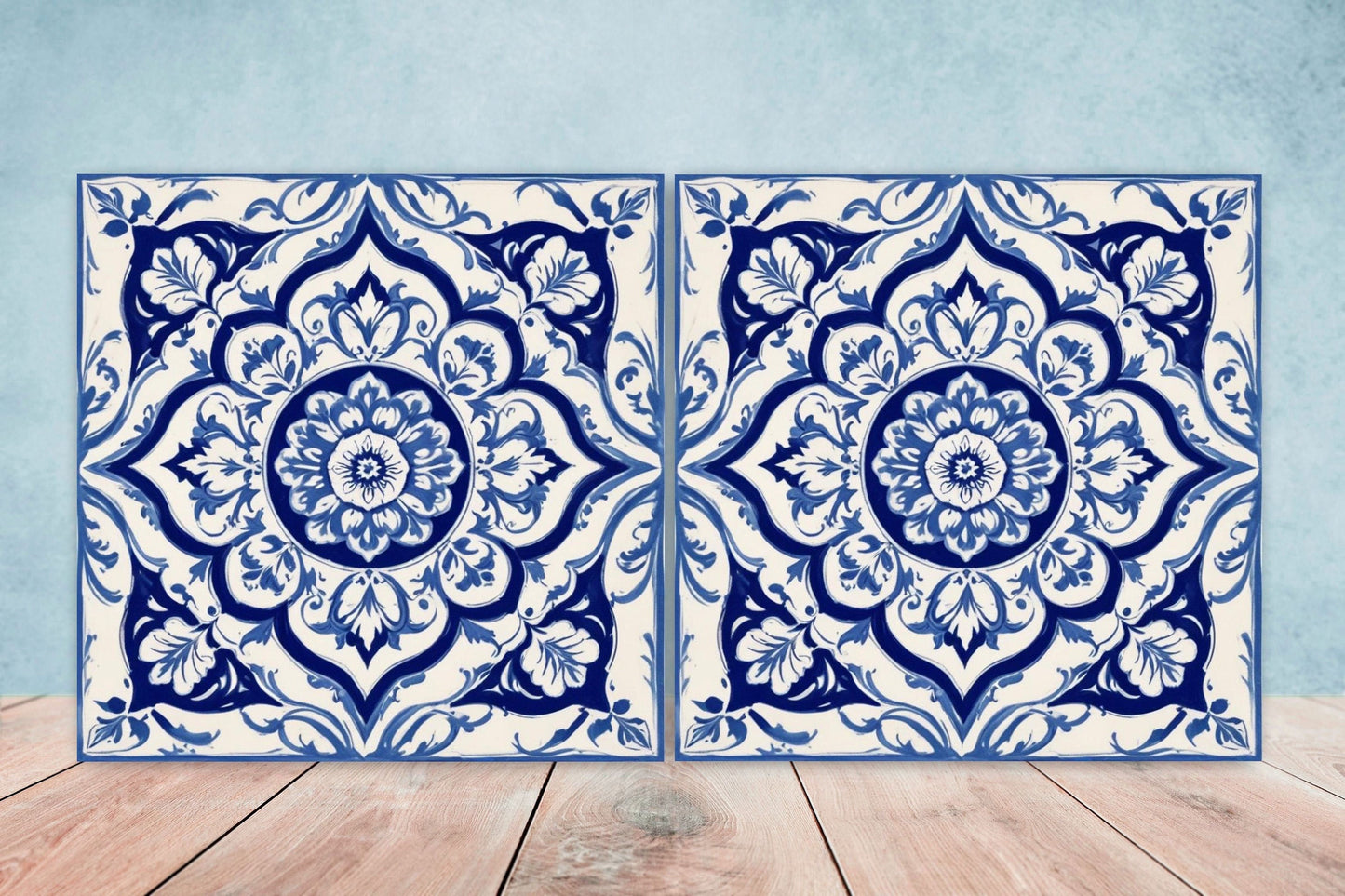 Spanish Ceramic Tiles - Set of 2 Spanish Wall Decor Tiles - Kitchen Backsplash Tiles, Table Decorative Tiles, Bathroom Tiles, Coaster