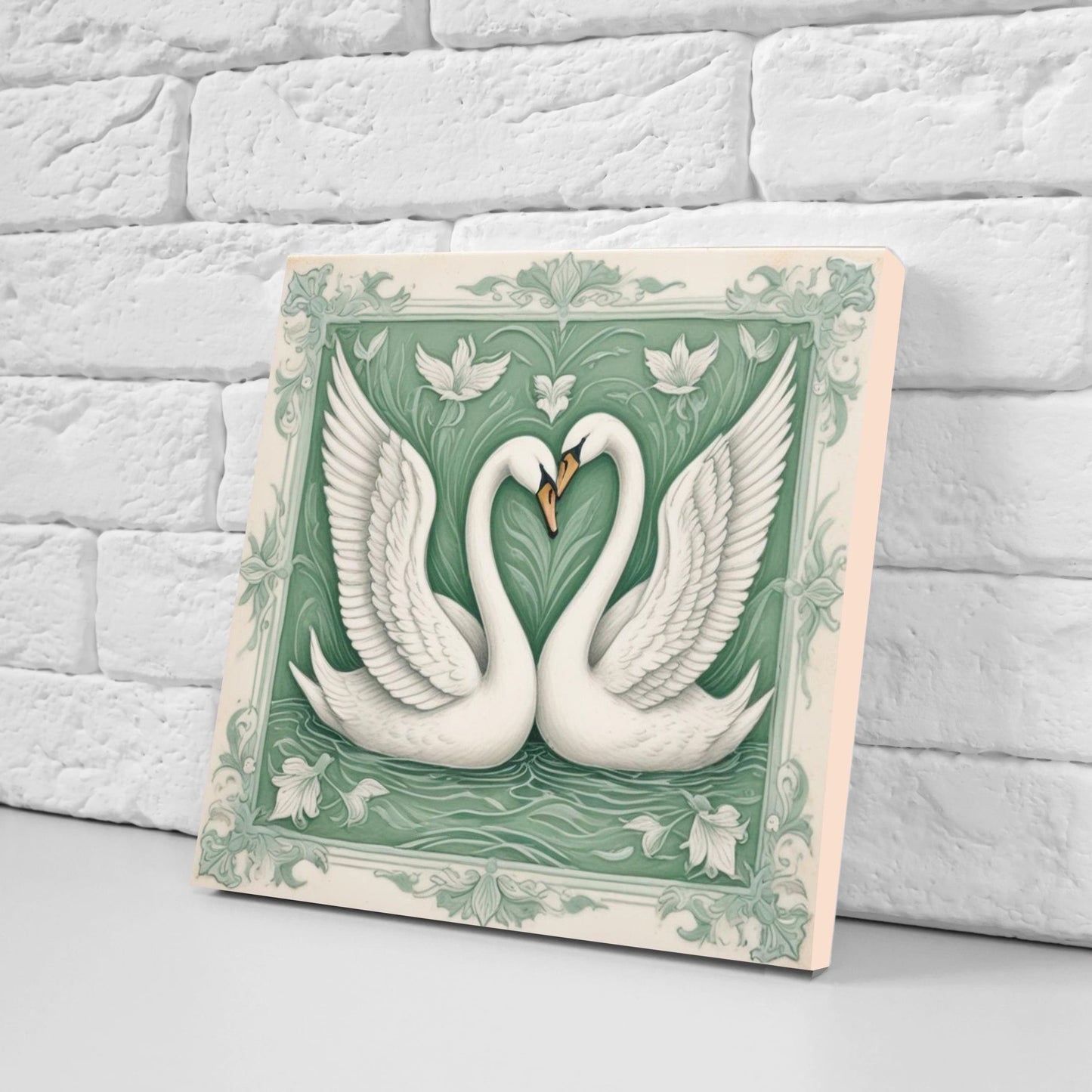 Art Nouveau Swan Ceramic tiles - Set of 2 Art Nouveau Bird Wall Decor Tiles, Bird Tiles, Swan Art - Kitchen Backsplash Tiles, Bathroom Tiles