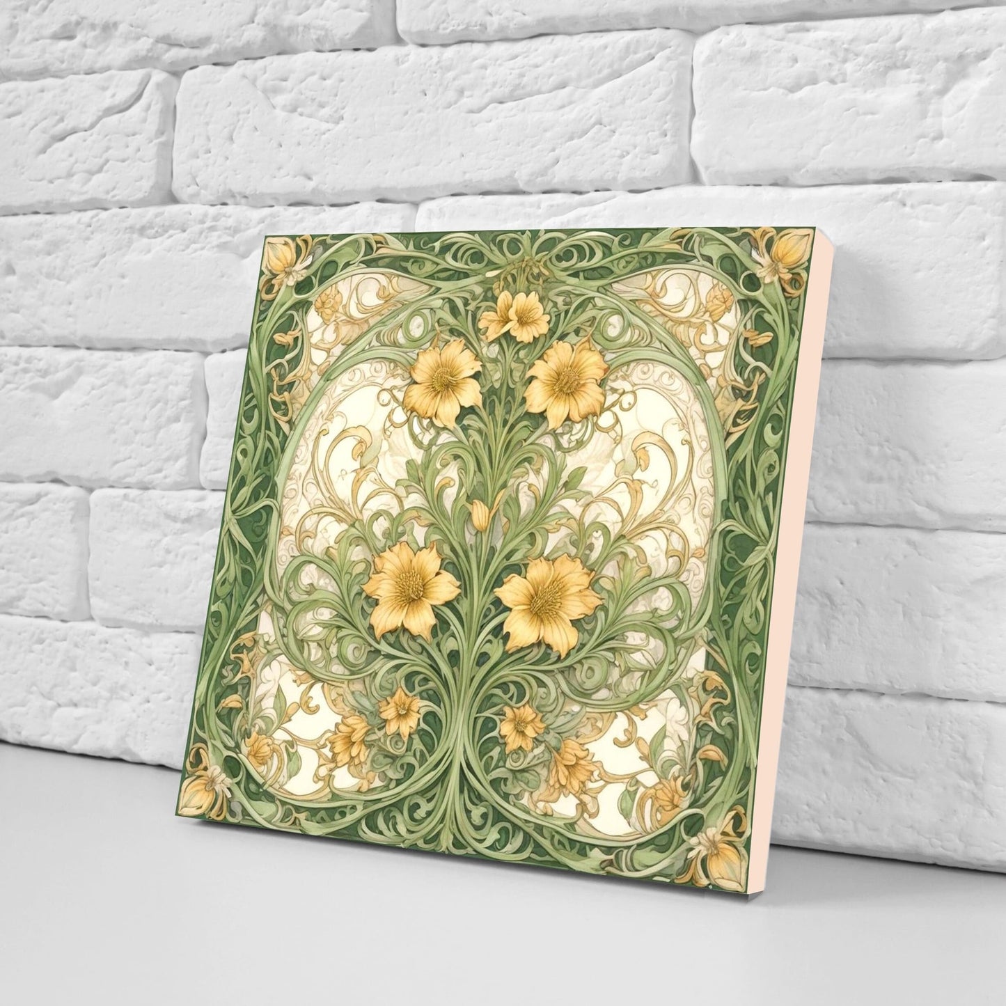 Art Nouveau Flower Ceramic Tiles - Set of 2 Art Nouveau Wall Decor Tiles - Kitchen Backsplash Tiles, Table Decorative Tiles, Bathroom Tiles