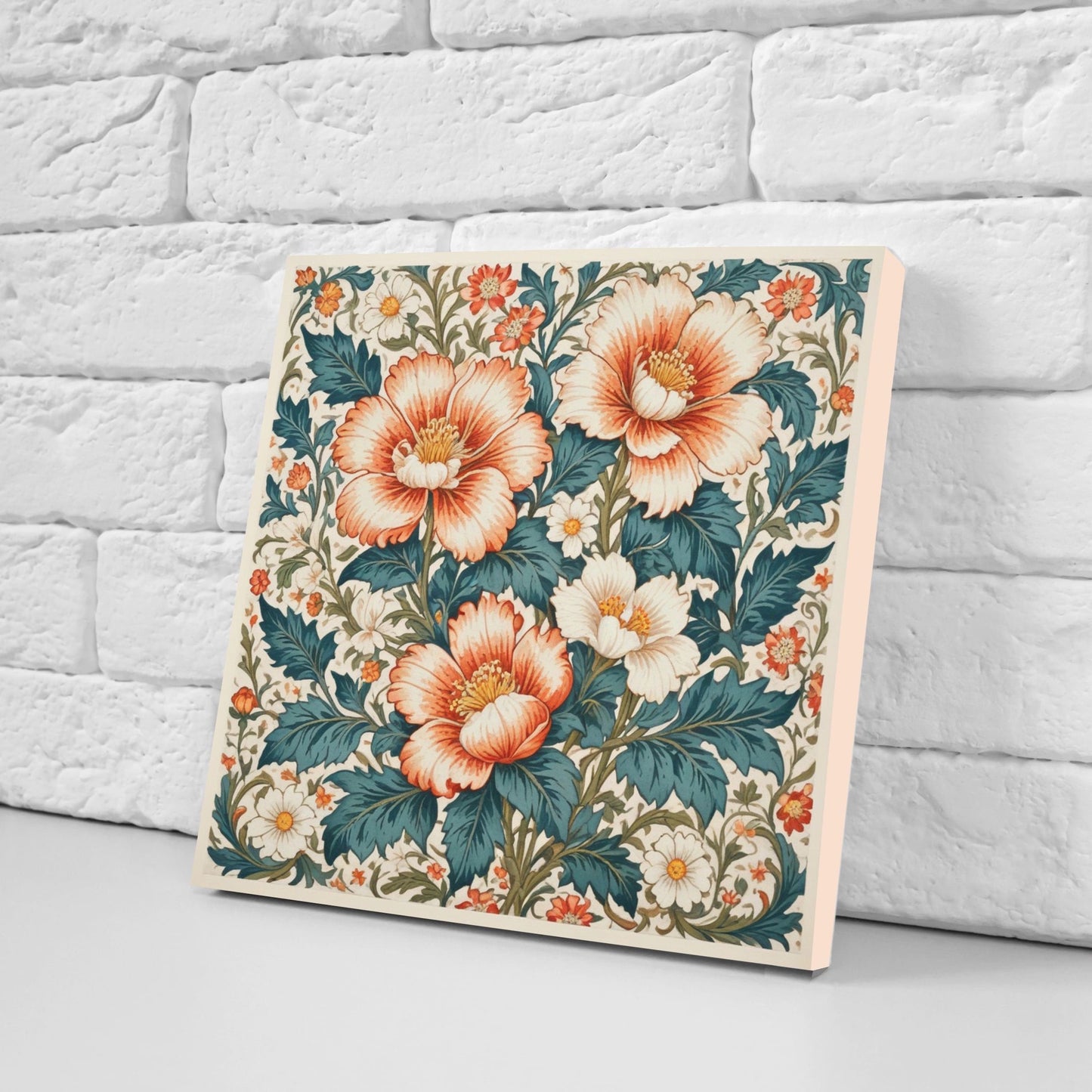 Art Nouveau Flower Ceramic Tiles - Set of 2 Art Nouveau Wall Decor Tiles - Kitchen Backsplash Tiles, Table Decorative Tiles, Bathroom Tiles
