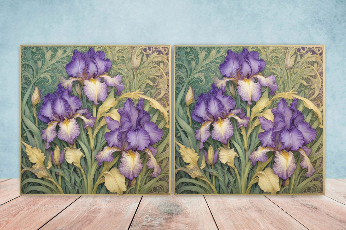 Art Nouveau Flower Ceramic Tiles - Set of 2 Art Nouveau Wall Decor Tiles - Kitchen Backsplash Tiles, Table Decorative Tiles, Bathroom Tiles