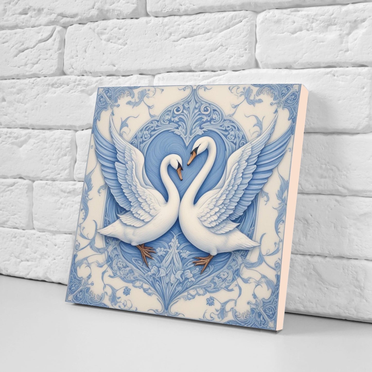 Art Nouveau Swan Ceramic tiles - Set of 2 Art Nouveau Bird Wall Decor Tiles, Bird Tiles, Swan Art - Kitchen Backsplash Tiles, Bathroom Tiles