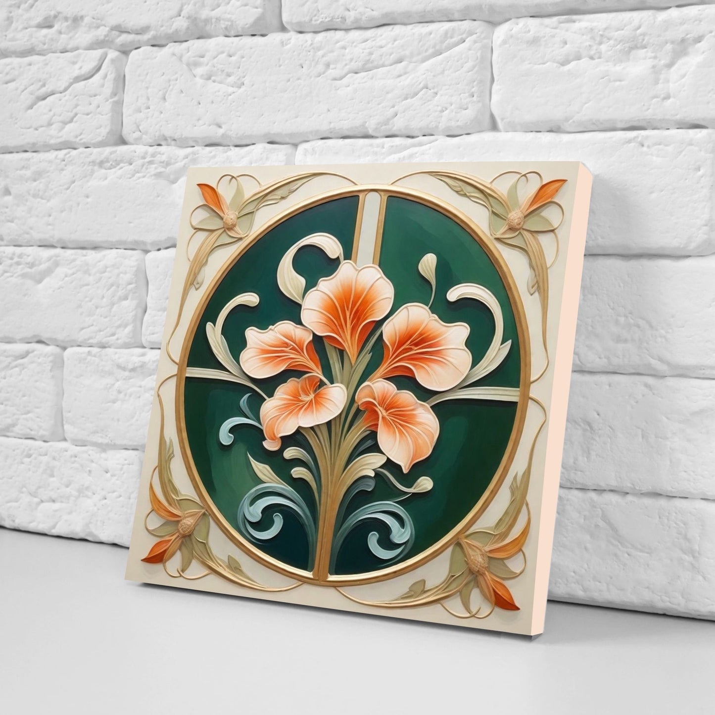 Art Nouveau Flower Ceramic Tiles - Set of 2 Art Nouveau Wall Decor Tiles - Kitchen Backsplash Tiles, Table Decorative Tiles, Bathroom Tiles
