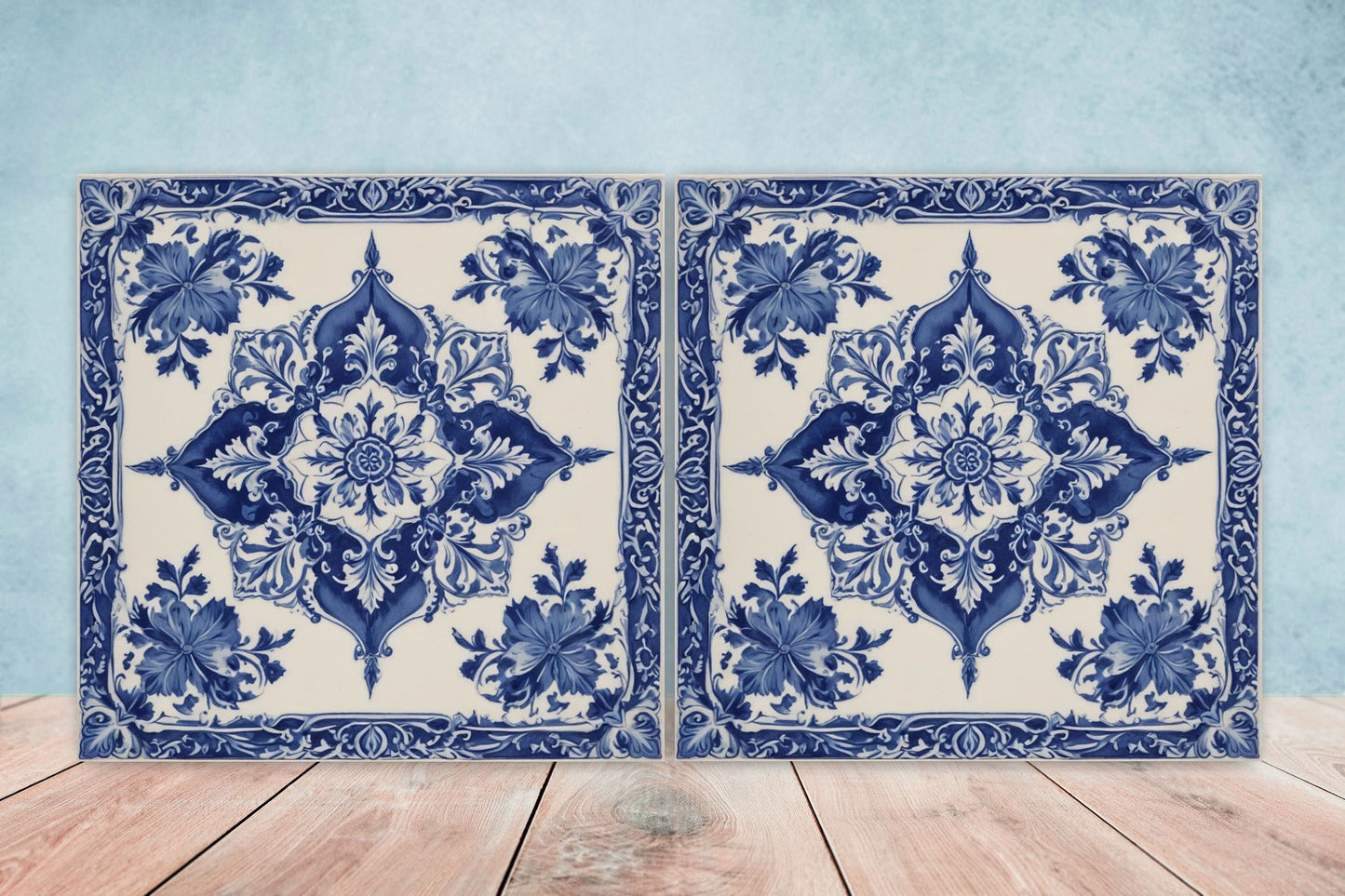 Spanish Ceramic Tiles - Set of 2 Spanish Wall Decor Tiles - Kitchen Backsplash Tiles, Table Decorative Tiles, Bathroom Tiles, Coaster