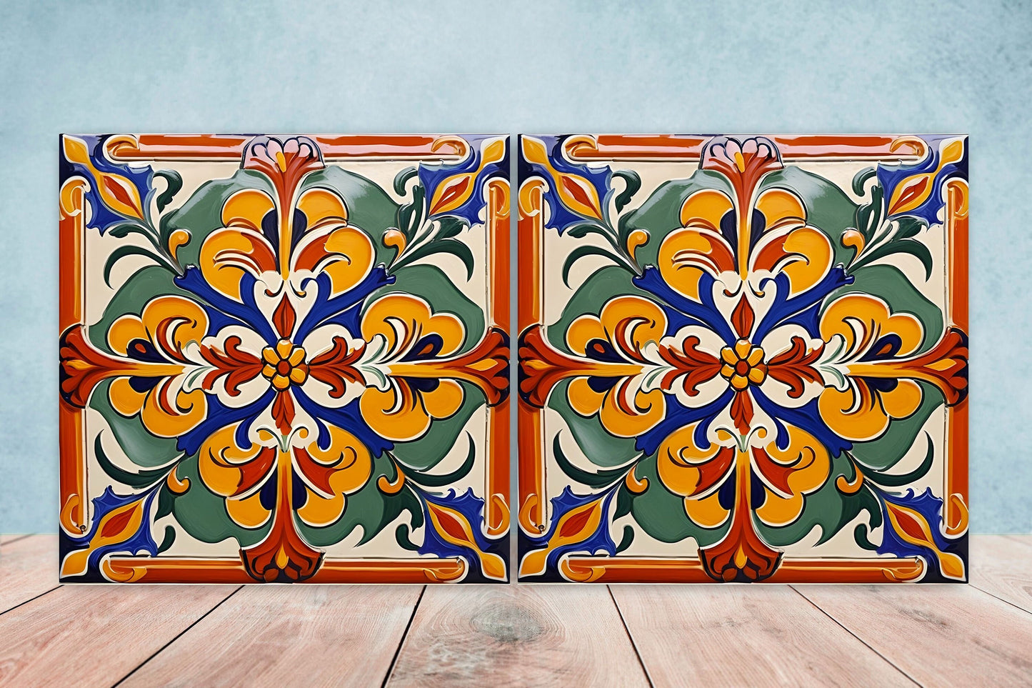 Spanish Ceramic Tiles - Set of 2 Spanish Wall Decor Tiles - Kitchen Backsplash Tiles, Table Decorative Tiles, Bathroom Tiles, Coaster