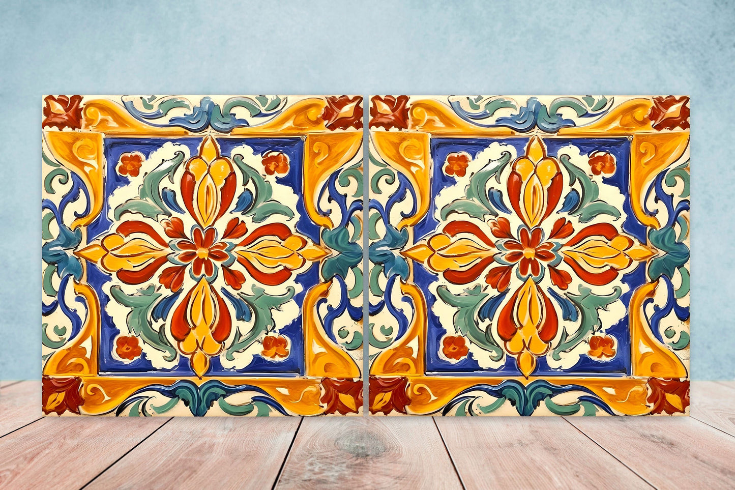 Spanish Ceramic Tiles - Set of 2 Spanish Wall Decor Tiles - Kitchen Backsplash Tiles, Table Decorative Tiles, Bathroom Tiles, Coaster