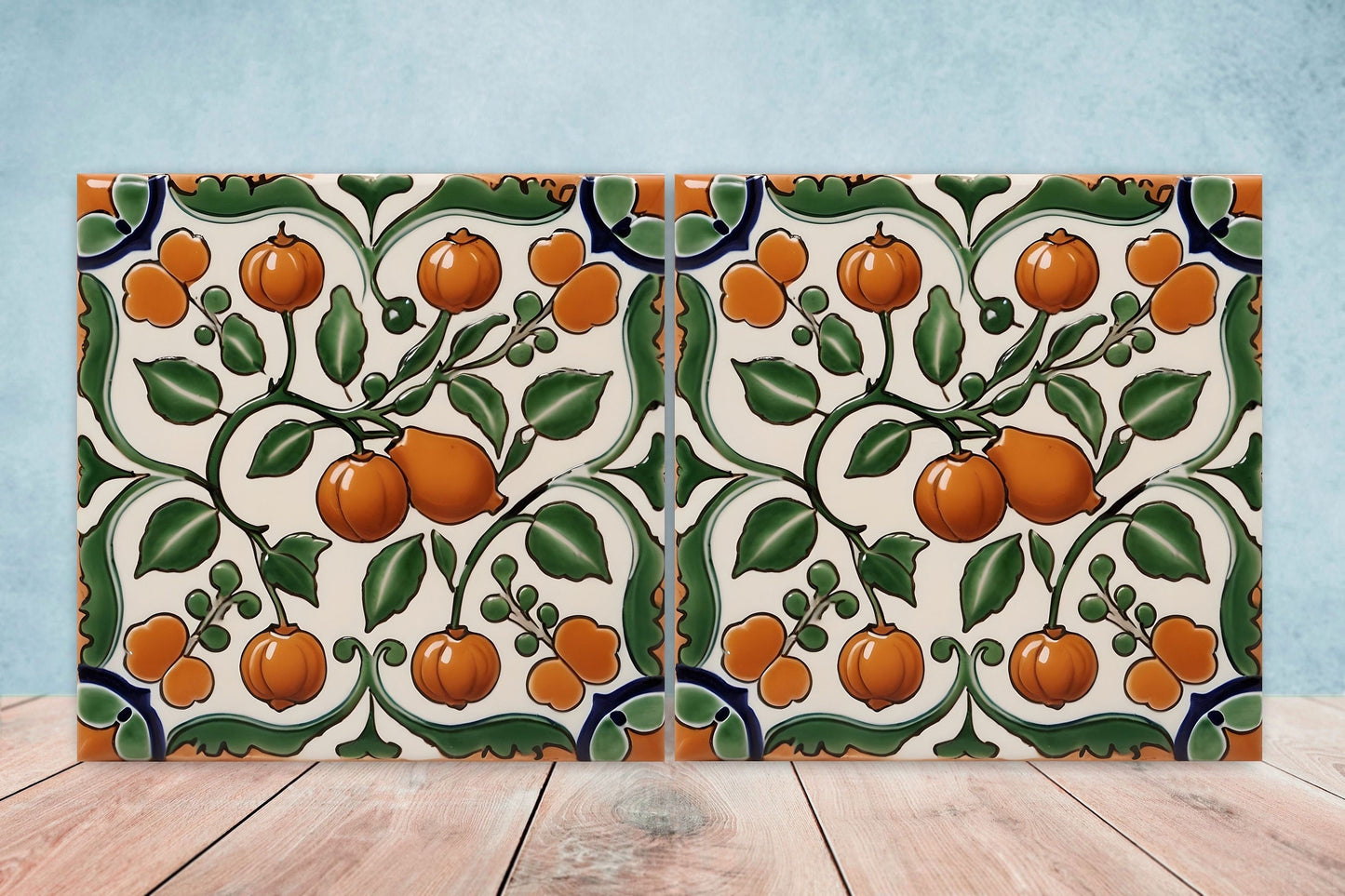 Spanish Ceramic Fruit Tiles - Set of 2 Spanish Wall Decor Tiles - Kitchen Backsplash Tiles, Table Decorative Tiles, Bathroom Tiles, Coaster