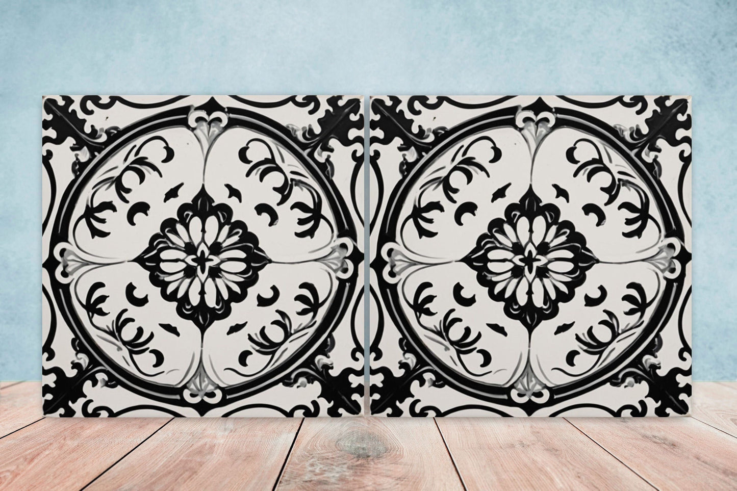 Spanish Ceramic Flower Tiles - Set of 2 Spanish Wall Decor Tiles - Kitchen Backsplash Tiles, Table Decorative Tiles, Bathroom Tiles, Coaster