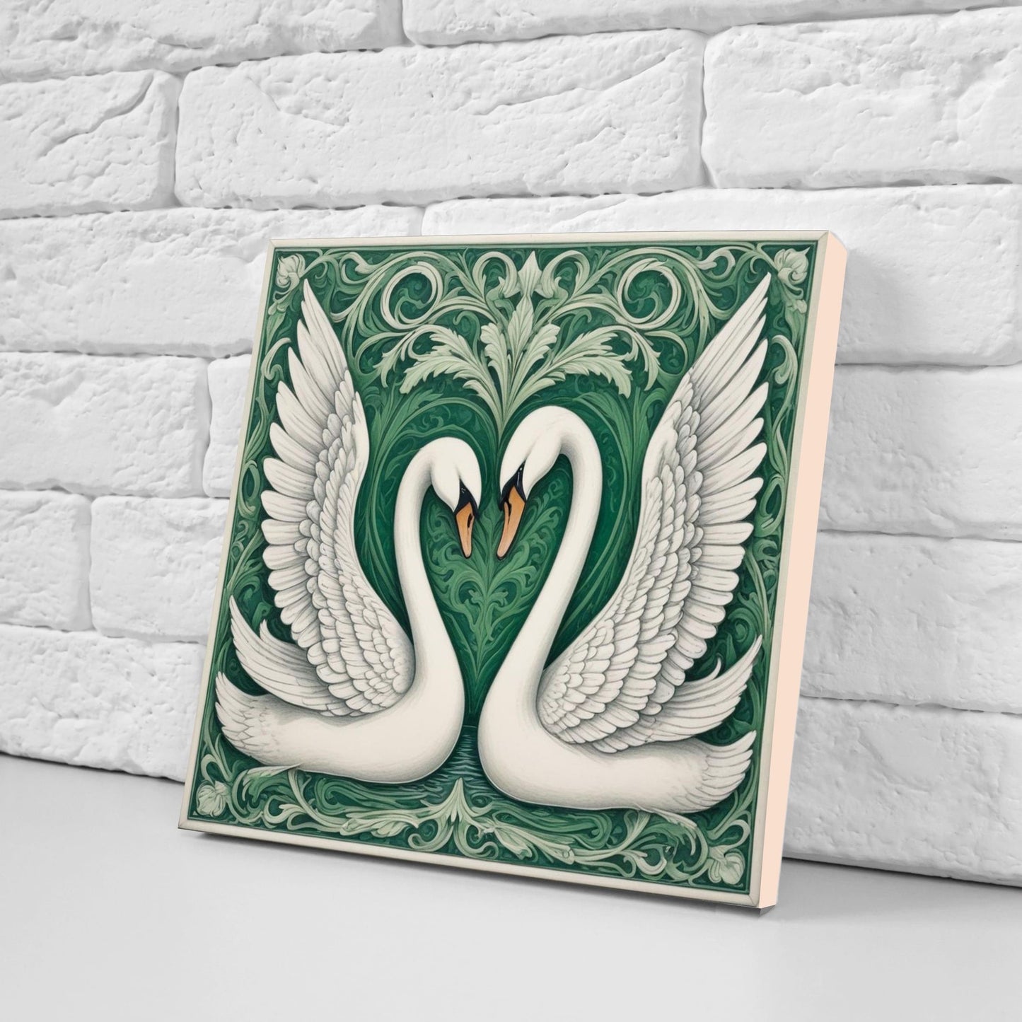 Art Nouveau Swan Ceramic tiles - Set of 2 Art Nouveau Bird Wall Decor Tiles, Bird Tiles, Swan Art - Kitchen Backsplash Tiles, Bathroom Tiles