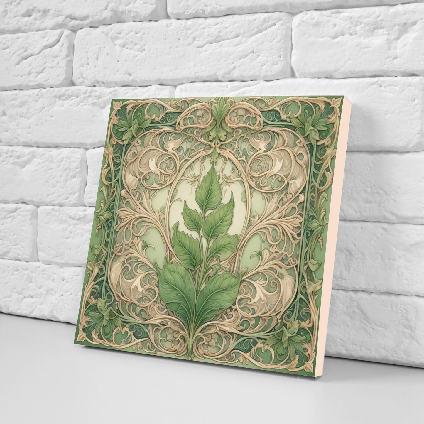 Art Nouveau Leaf Ceramic Tiles - Set of 2 Art Nouveau Wall Decor Tiles - Kitchen Backsplash Tiles, Table Decorative Tiles, Bathroom Tiles