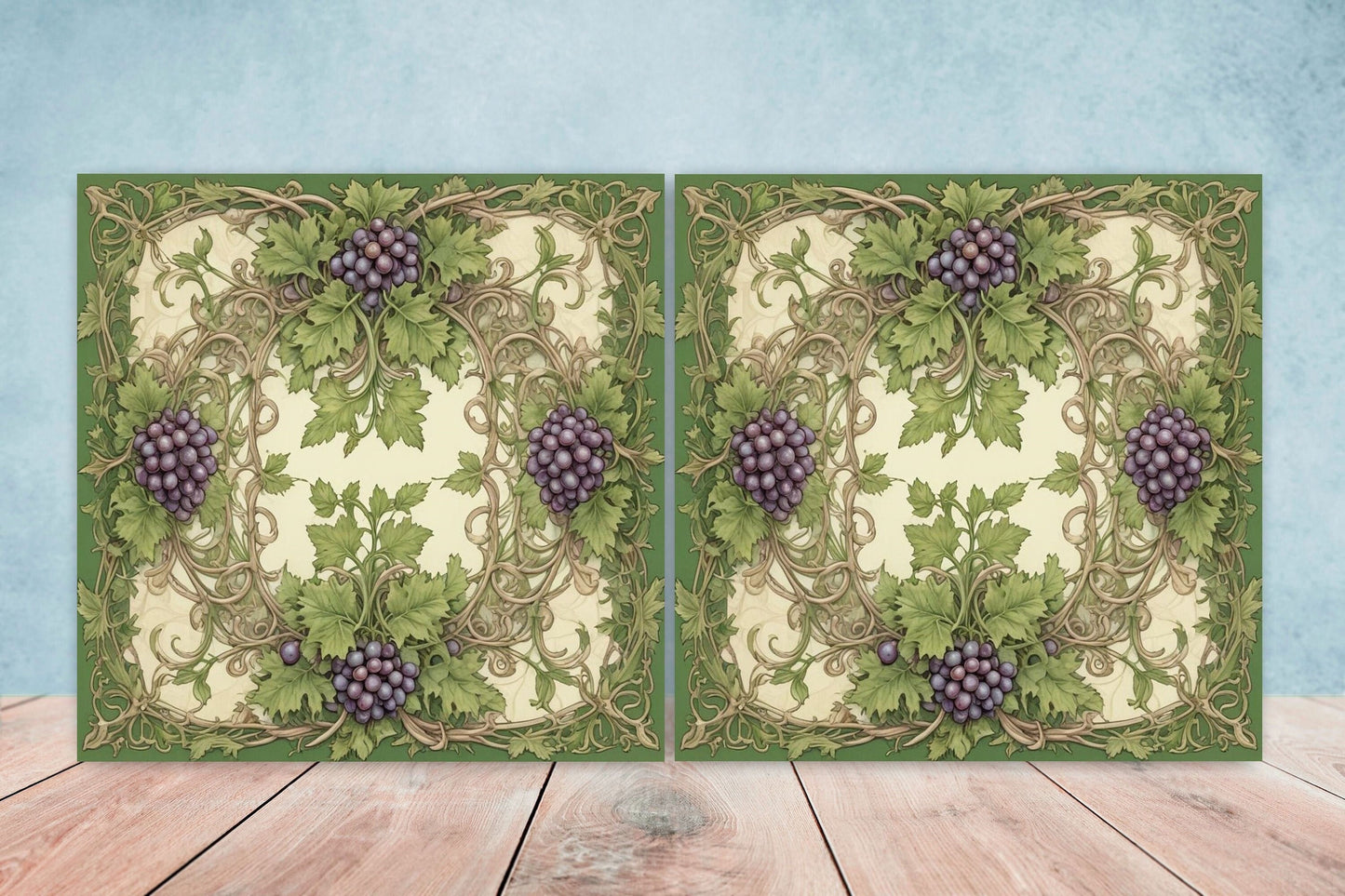 Art Nouveau Fruit Ceramic Tiles - Set of 2 Art Nouveau Wall Decor Tiles - Kitchen Backsplash Tiles, Table Decorative Tiles, Bathroom Tiles