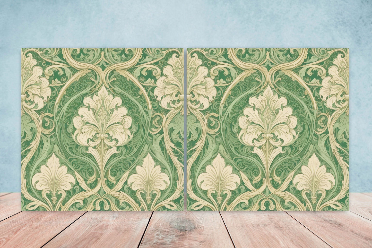 Art Nouveau Leaf Ceramic Tiles - Set of 2 Art Nouveau Wall Decor Tiles - Kitchen Backsplash Tiles, Table Decorative Tiles, Bathroom Tiles
