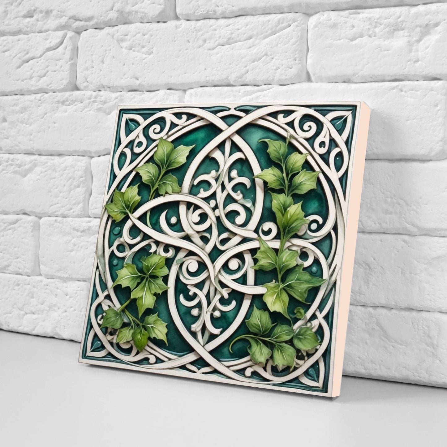 Art Nouveau Leaf Ceramic Tiles - Set of 2 Art Nouveau Wall Decor Tiles - Kitchen Backsplash Tiles, Table Decorative Tiles, Bathroom Tiles