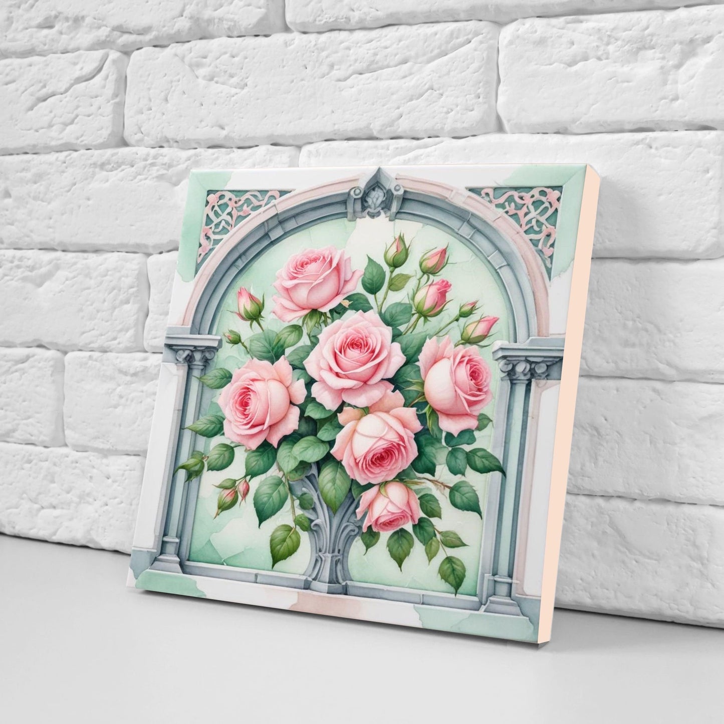Art Nouveau Flower Ceramic tiles - Set of 2 Art Nouveau Wall Decor Tiles - Kitchen Backsplash Tiles, Table Decorative Tiles, Bathroom Tiles