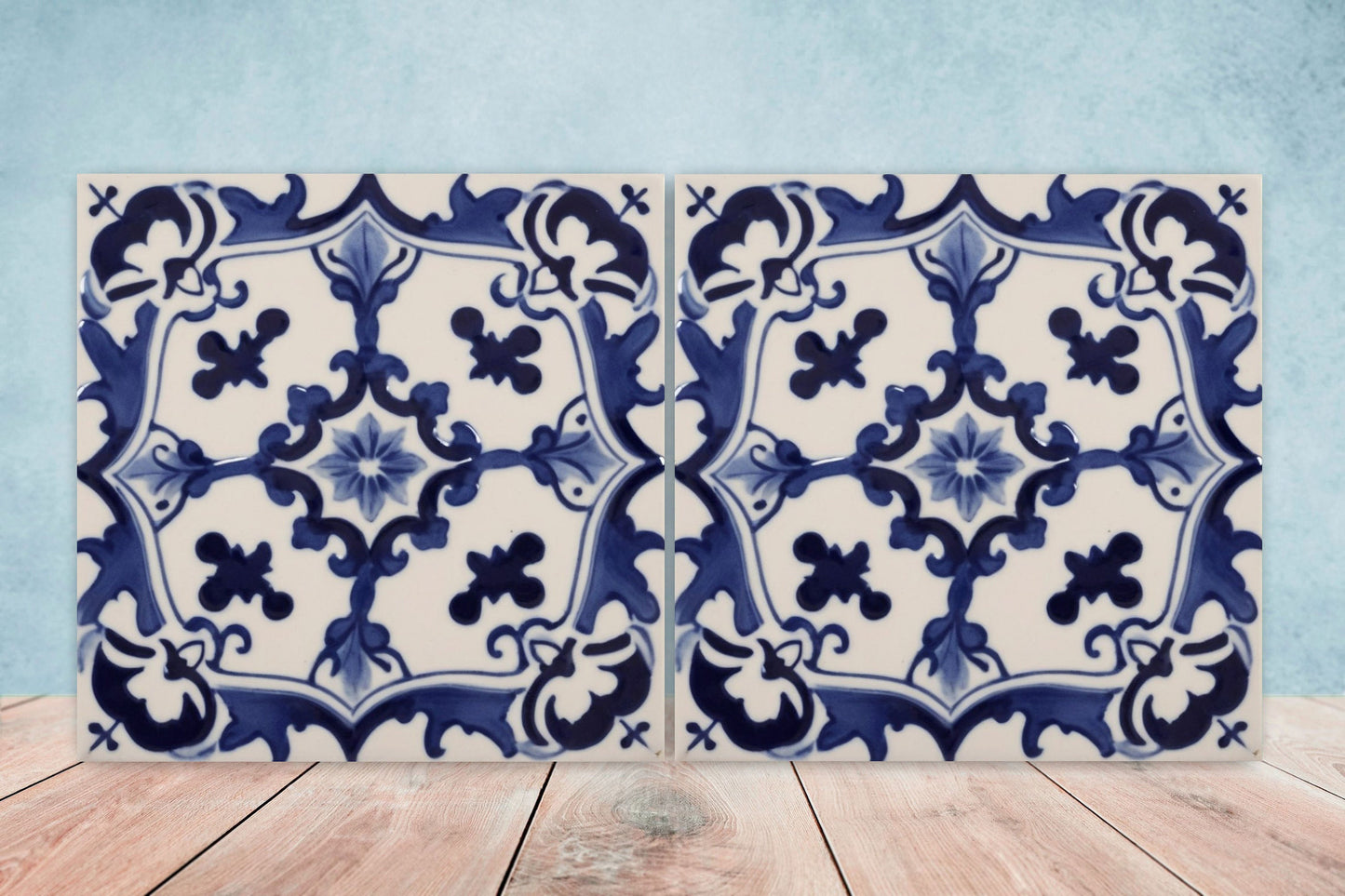 Spanish Ceramic Flower Tiles - Set of 2 Spanish Wall Decor Tiles - Kitchen Backsplash Tiles, Table Decorative Tiles, Bathroom Tiles, Coaster