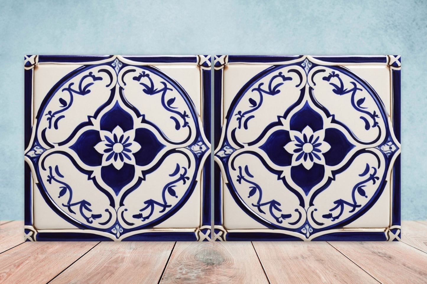 Spanish Ceramic Flower Tiles - Set of 2 Spanish Wall Decor Tiles - Kitchen Backsplash Tiles, Table Decorative Tiles, Bathroom Tiles, Coaster
