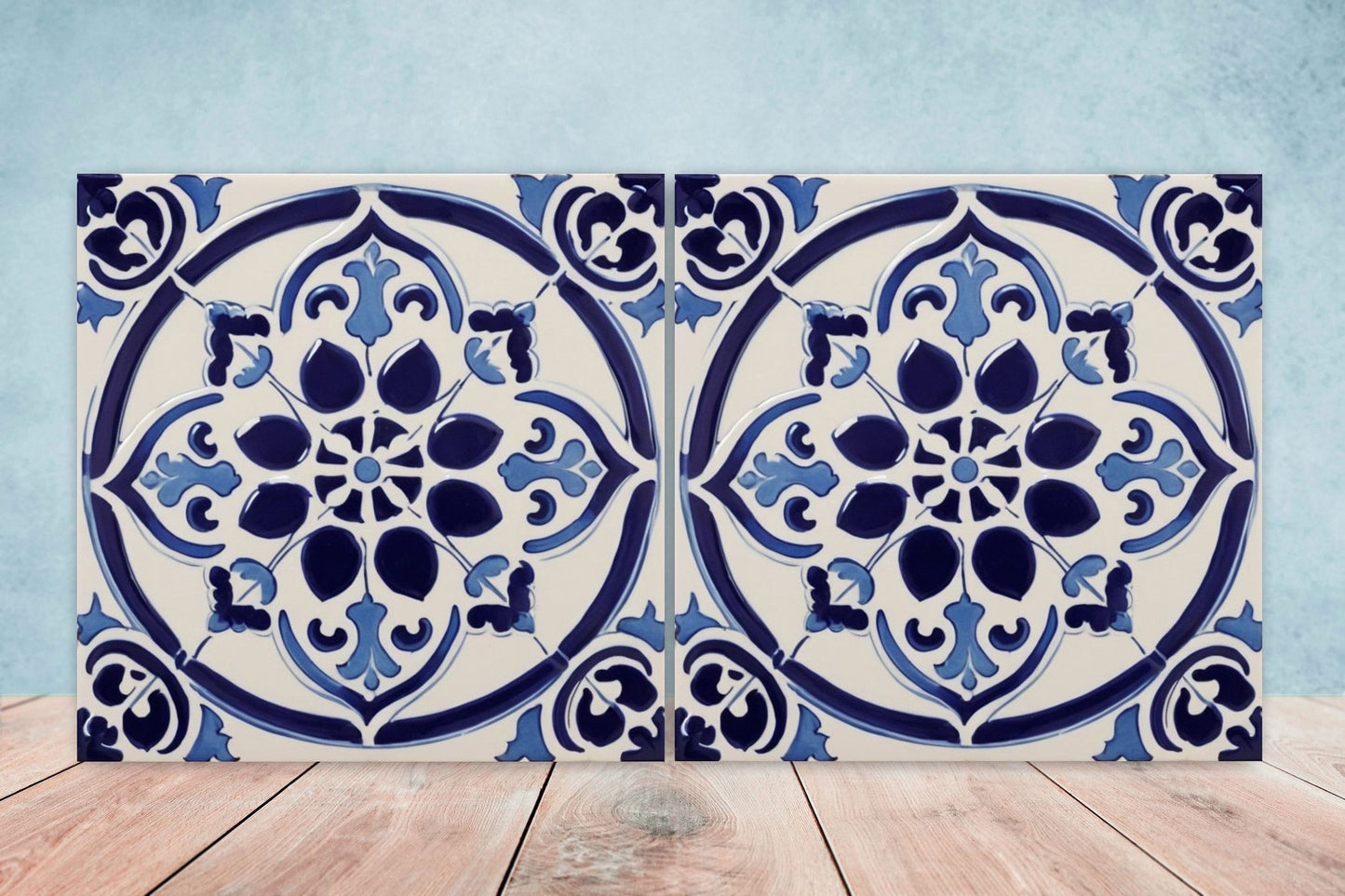 Spanish Ceramic Flower Tiles - Set of 2 Spanish Wall Decor Tiles - Kitchen Backsplash Tiles, Table Decorative Tiles, Bathroom Tiles, Coaster