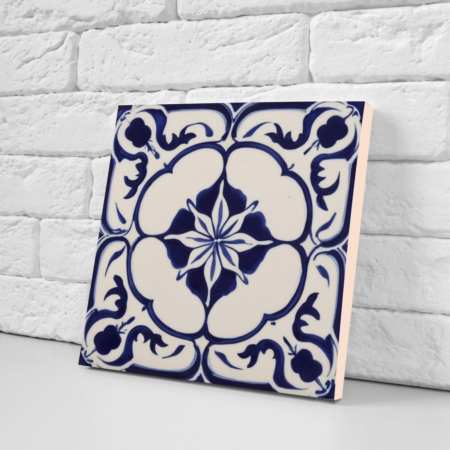 Spanish Ceramic Flower Tiles - Set of 2 Spanish Wall Decor Tiles - Kitchen Backsplash Tiles, Table Decorative Tiles, Bathroom Tiles, Coaster