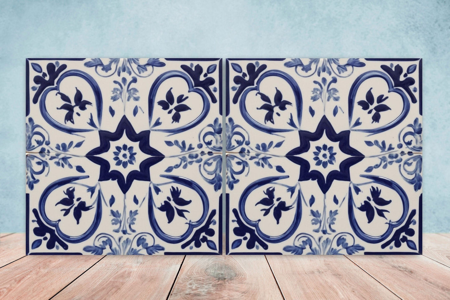 Spanish Ceramic Flower Tiles - Set of 2 Spanish Wall Decor Tiles - Kitchen Backsplash Tiles, Table Decorative Tiles, Bathroom Tiles, Coaster