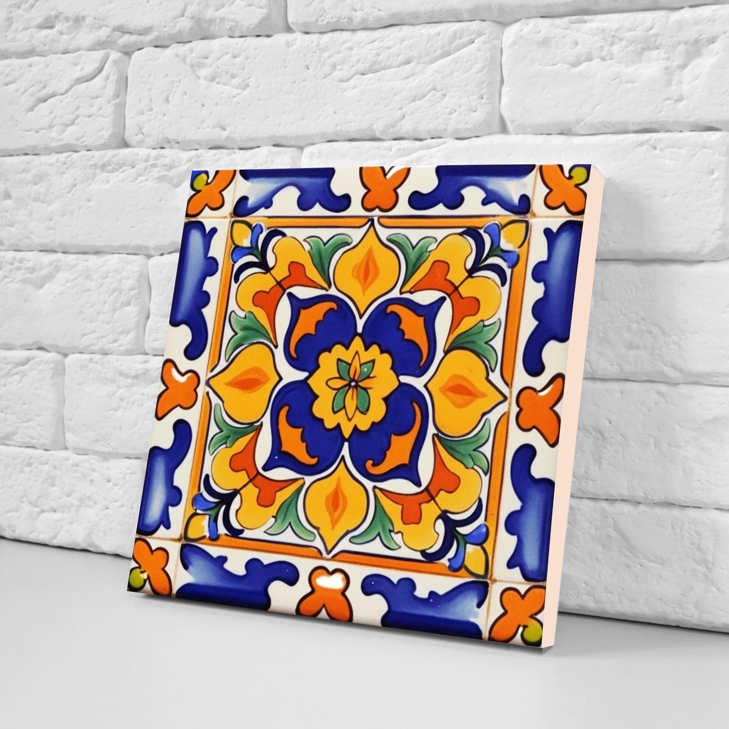 Spanish Ceramic Flower Tiles - Set of 2 Spanish Wall Decor Tiles - Kitchen Backsplash Tiles, Table Decorative Tiles, Bathroom Tiles, Coaster