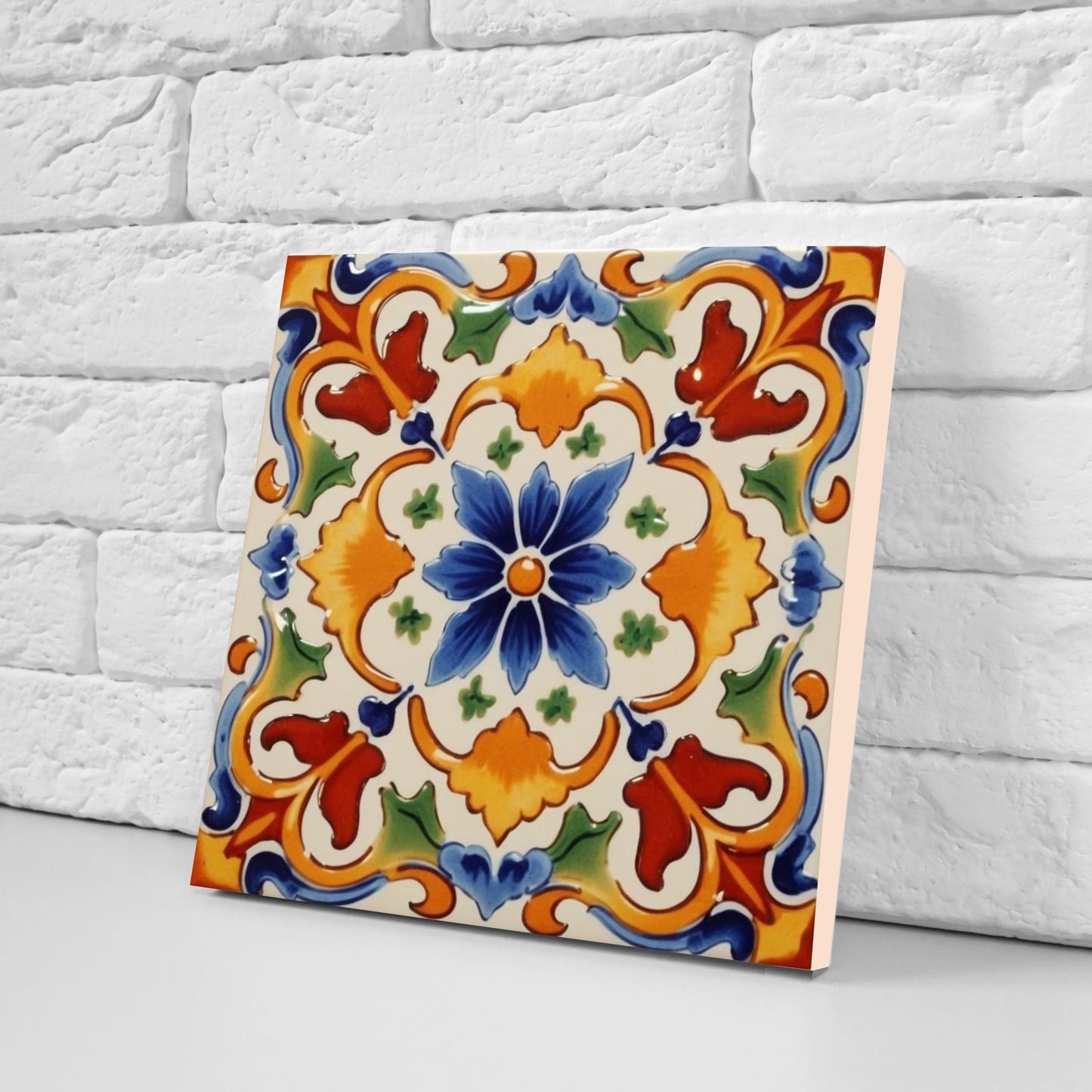 Spanish Ceramic Flower Tiles - Set of 2 Spanish Wall Decor Tiles - Kitchen Backsplash Tiles, Table Decorative Tiles, Bathroom Tiles, Coaster