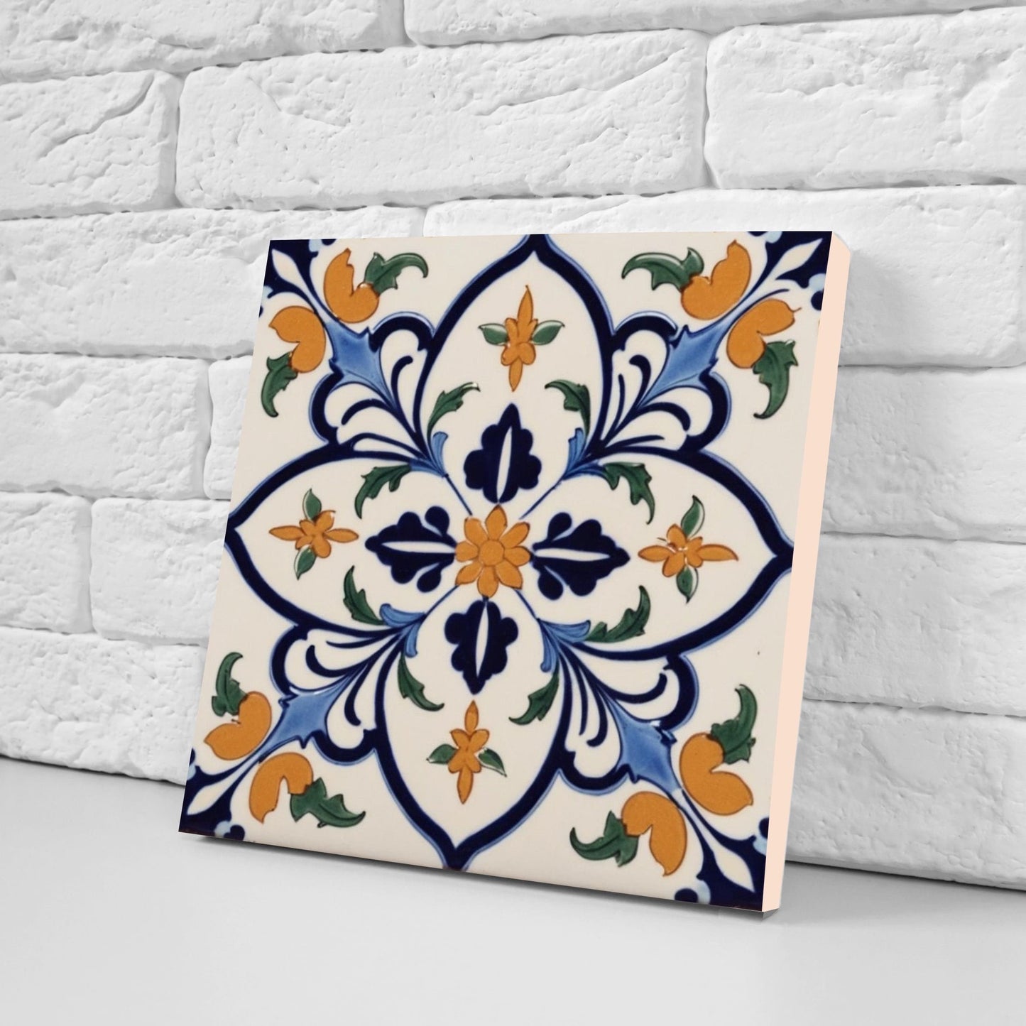 Spanish Ceramic Flower Tiles - Set of 2 Spanish Wall Decor Tiles - Kitchen Backsplash Tiles, Table Decorative Tiles, Bathroom Tiles, Coaster