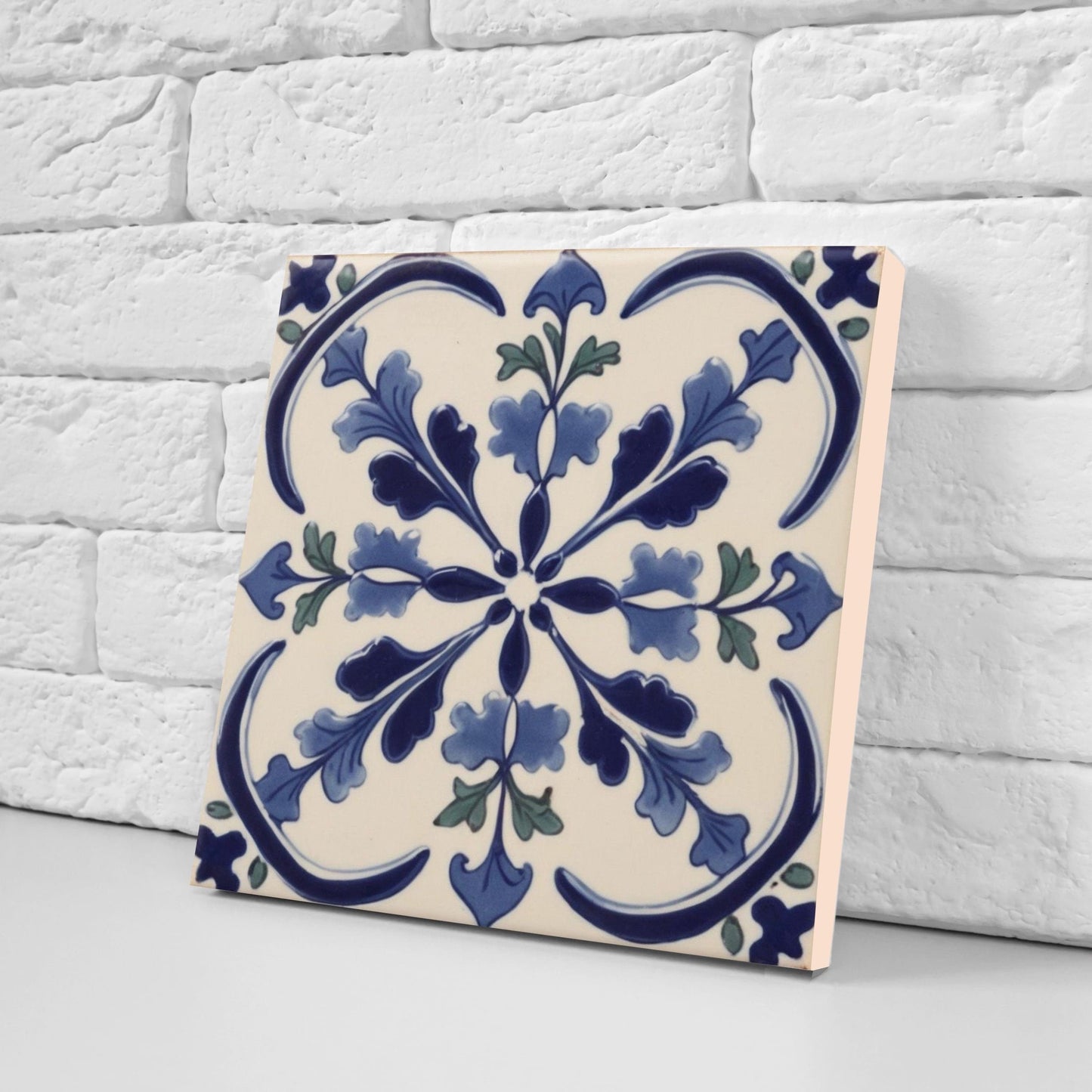 Spanish Ceramic Flower Tiles - Set of 2 Spanish Wall Decor Tiles - Kitchen Backsplash Tiles, Table Decorative Tiles, Bathroom Tiles, Coaster