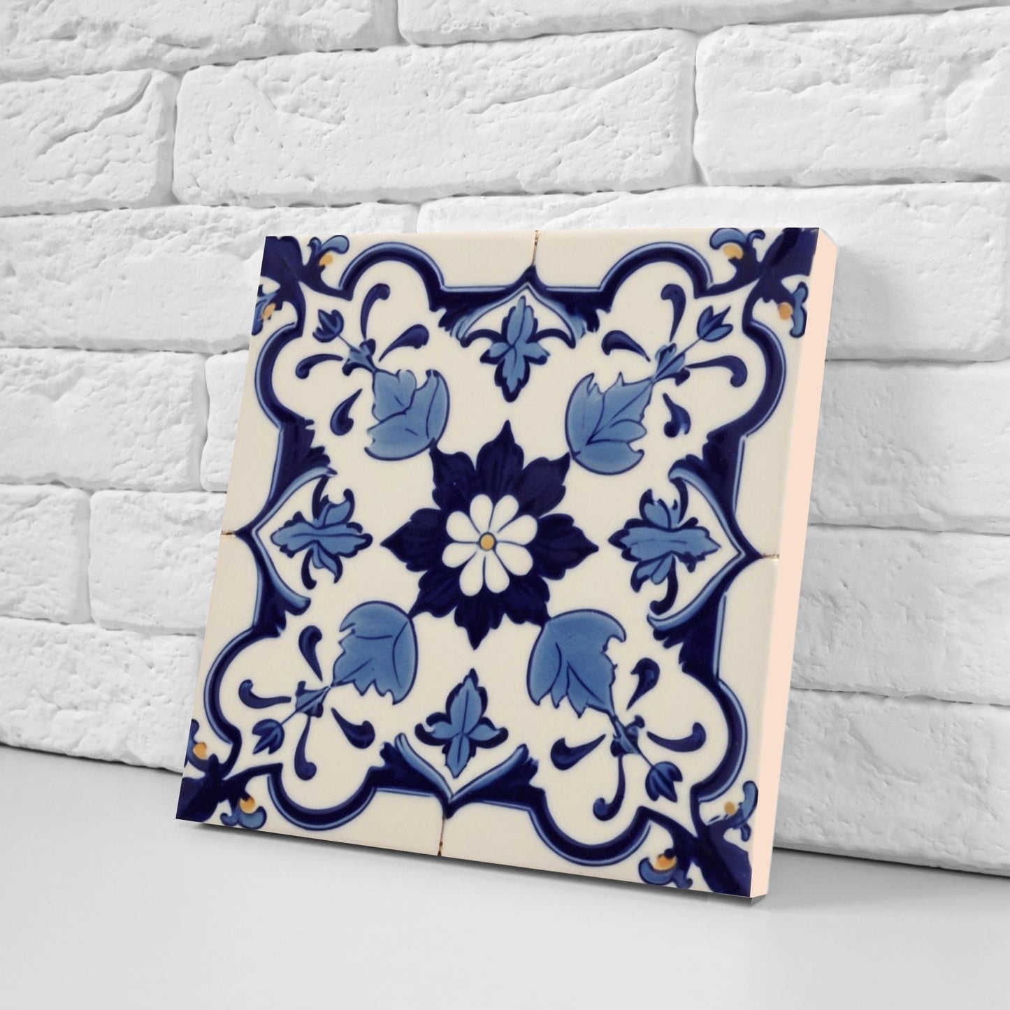 Spanish Ceramic Flower Tiles - Set of 2 Spanish Wall Decor Tiles - Kitchen Backsplash Tiles, Table Decorative Tiles, Bathroom Tiles, Coaster
