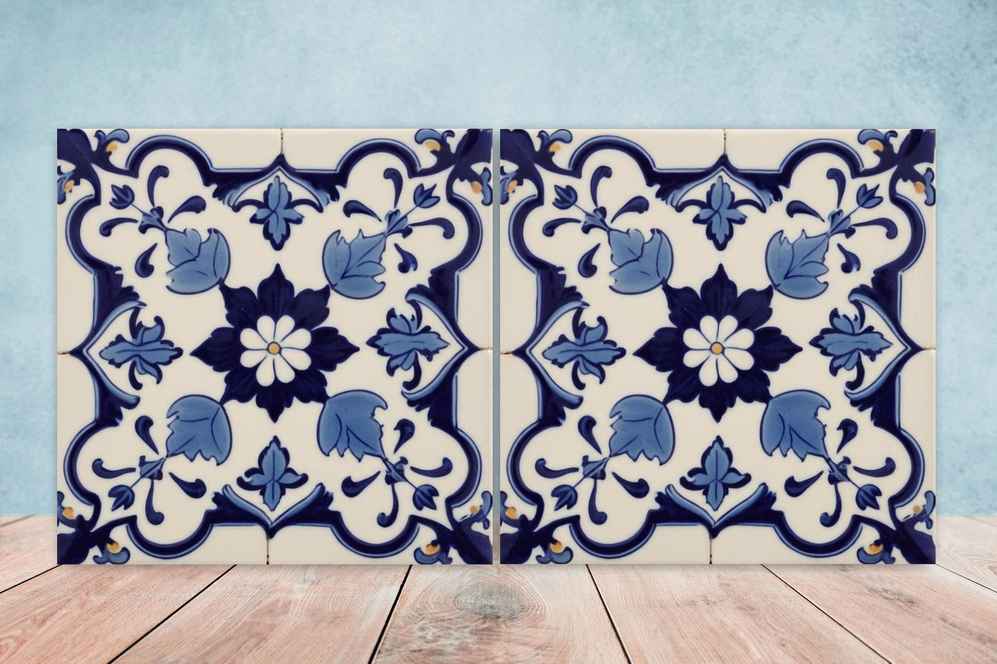 Spanish Ceramic Flower Tiles - Set of 2 Spanish Wall Decor Tiles - Kitchen Backsplash Tiles, Table Decorative Tiles, Bathroom Tiles, Coaster