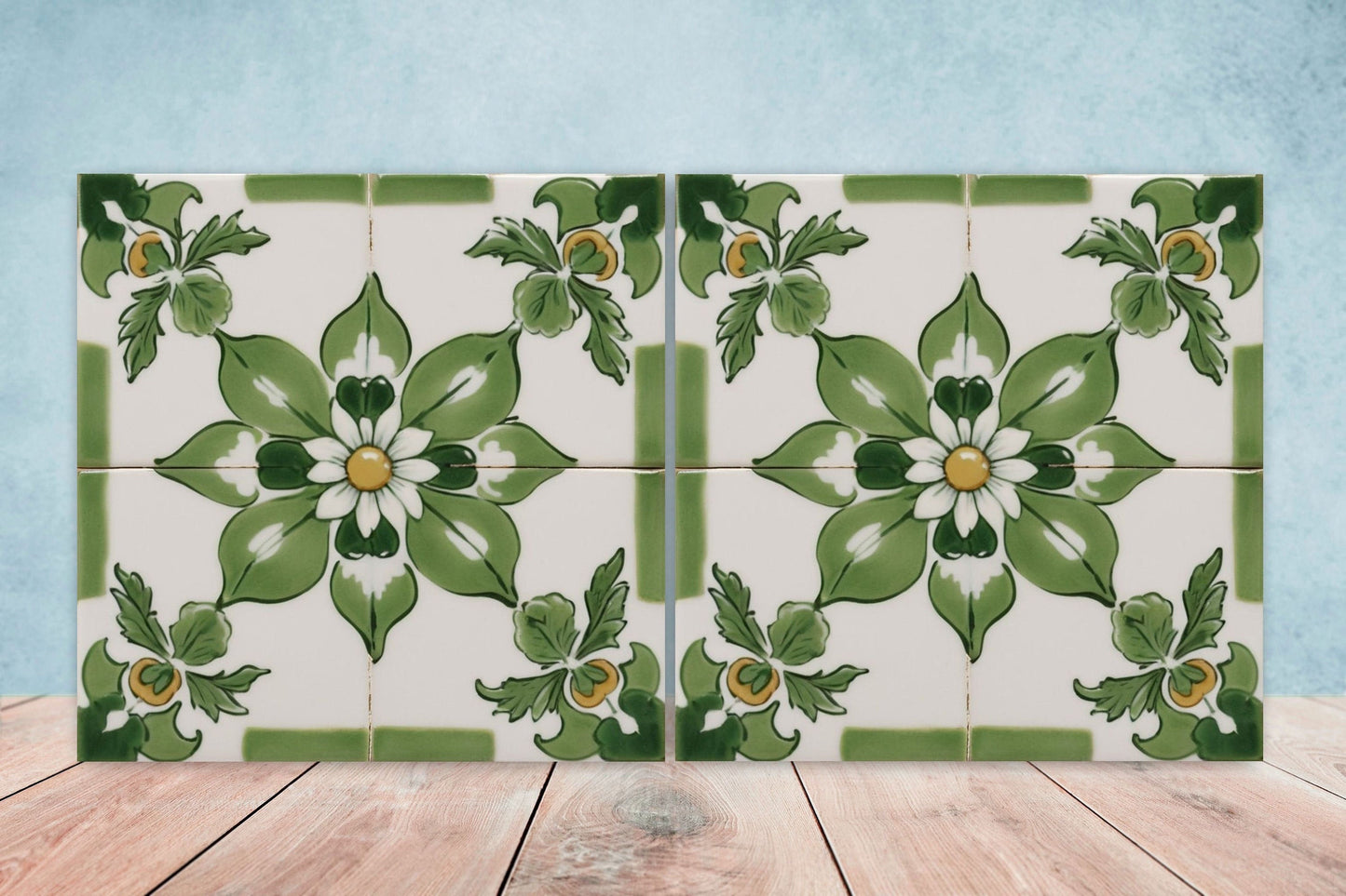 Spanish Ceramic Flower Tiles - Set of 2 Spanish Wall Decor Tiles - Kitchen Backsplash Tiles, Table Decorative Tiles, Bathroom Tiles, Coaster