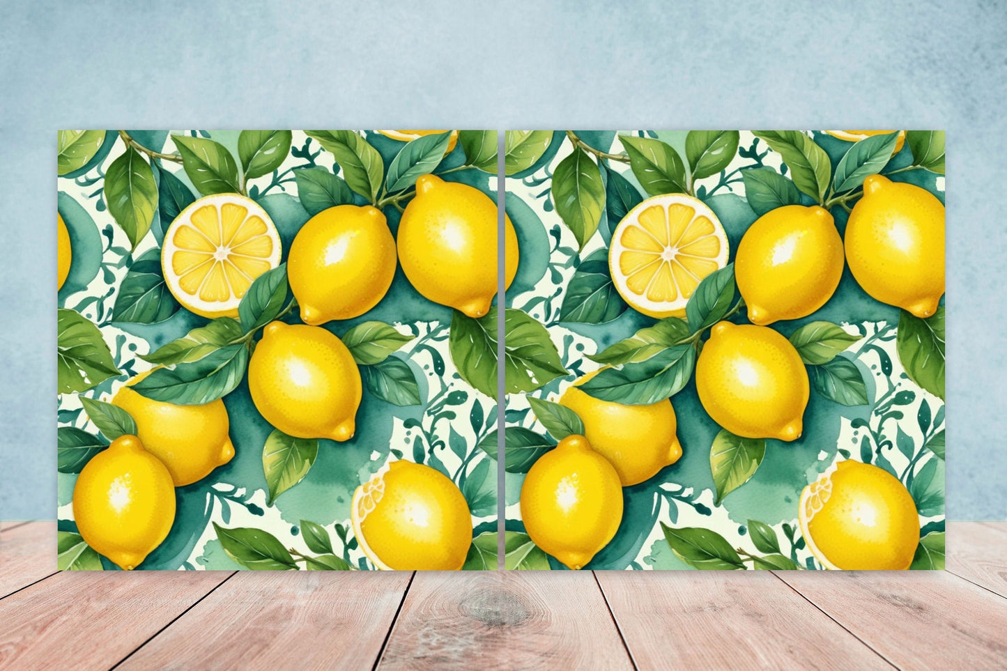 Italian Majolica Lemon Tiles - Set of 2 Italian Wall Decor Tiles - Kitchen Backsplash Tiles, Table Decorative Tiles, Bathroom Tiles, Coaster