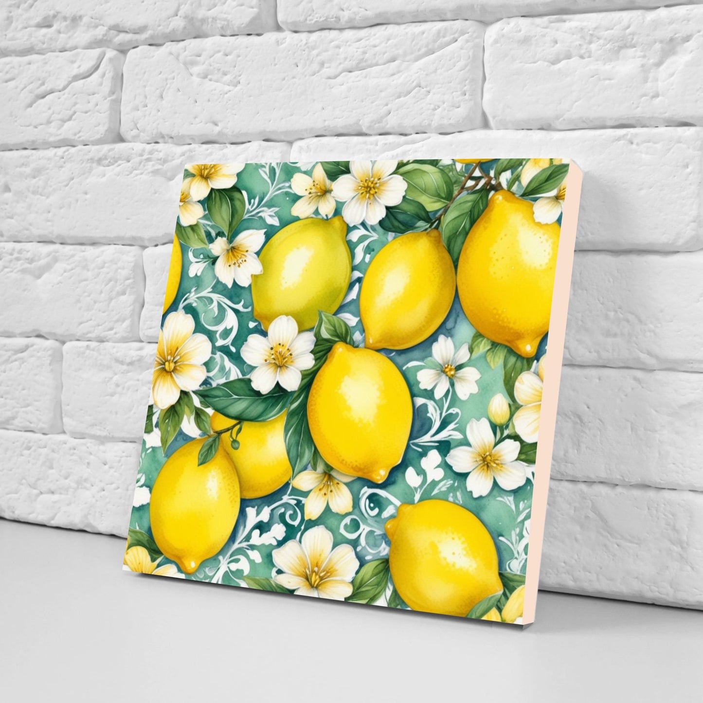 Italian Majolica Lemon Tiles - Set of 2 Italian Wall Decor Tiles - Kitchen Backsplash Tiles, Table Decorative Tiles, Bathroom Tiles, Coaster