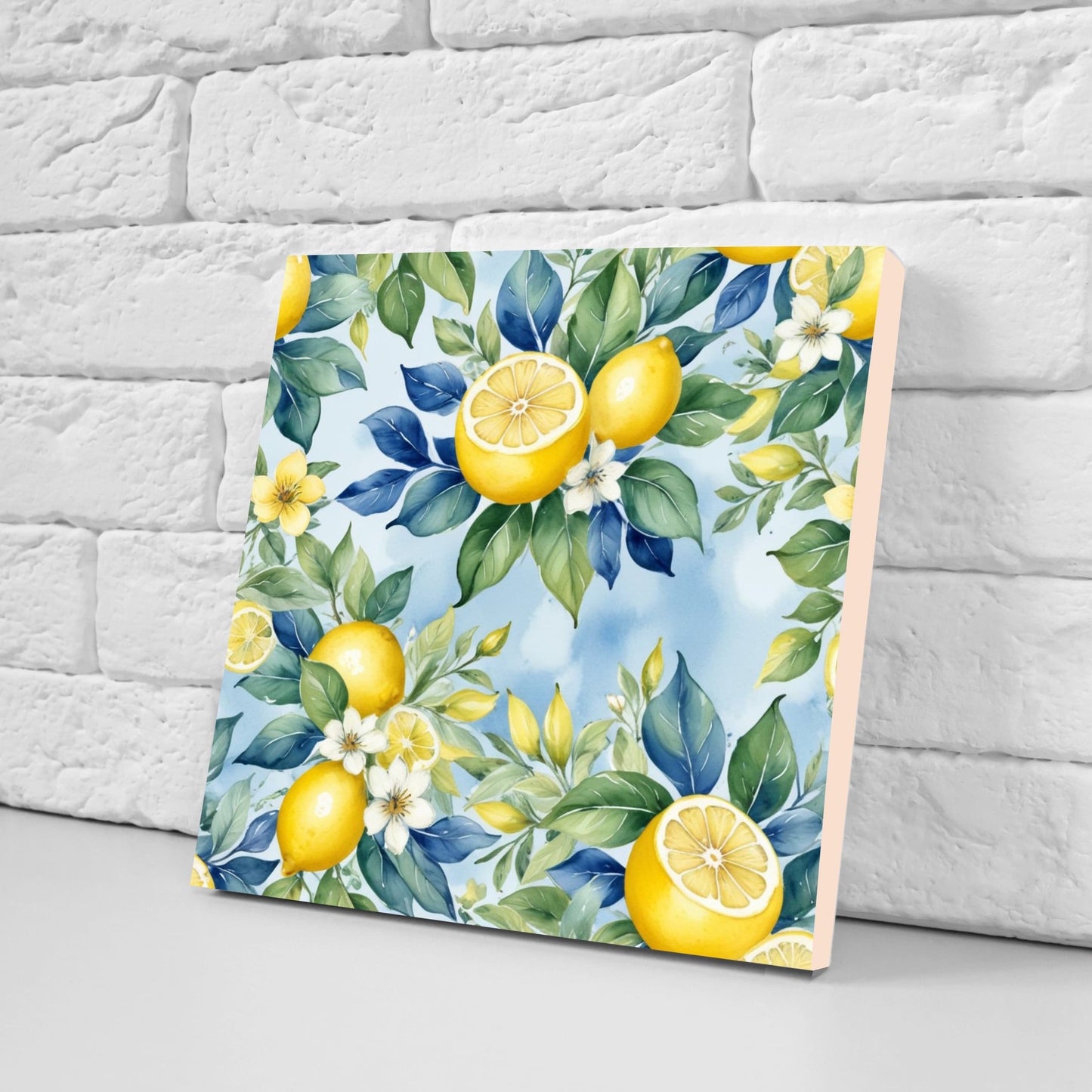 Italian Majolica Lemon Tiles - Set of 2 Italian Wall Decor Tiles - Kitchen Backsplash Tiles, Table Decorative Tiles, Bathroom Tiles, Coaster