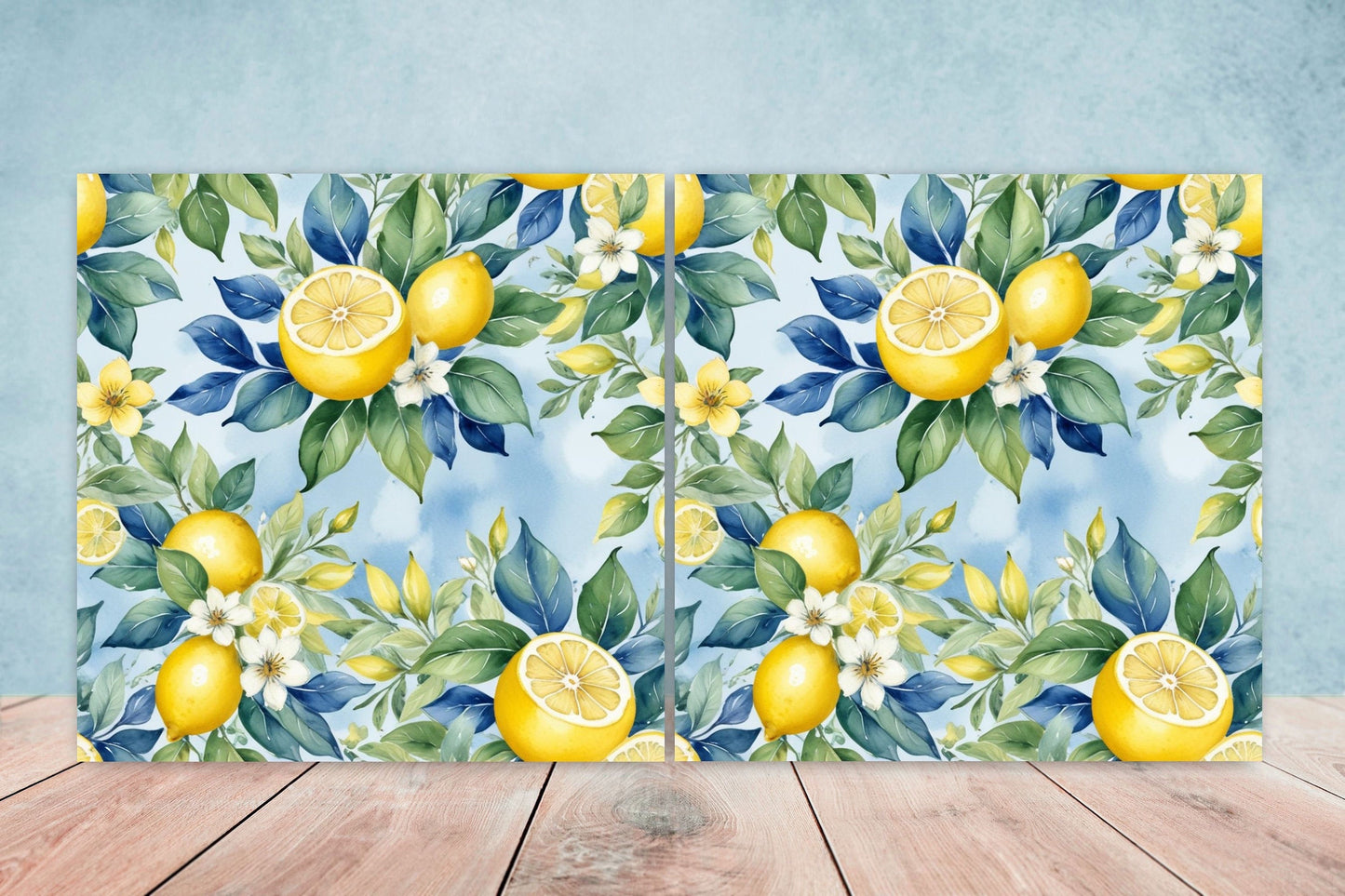 Italian Majolica Lemon Tiles - Set of 2 Italian Wall Decor Tiles - Kitchen Backsplash Tiles, Table Decorative Tiles, Bathroom Tiles, Coaster