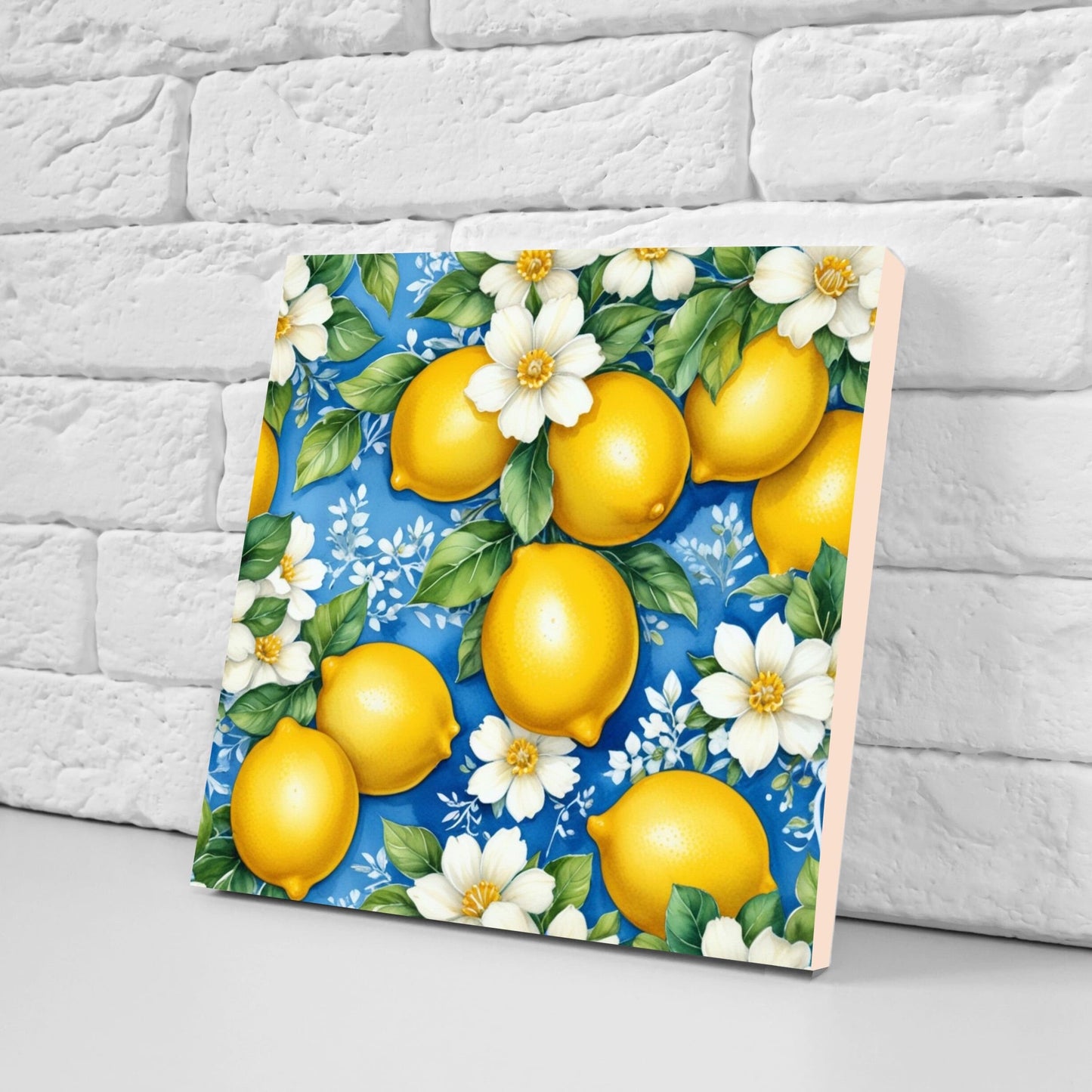 Italian Majolica Lemon Tiles - Set of 2 Italian Wall Decor Tiles - Kitchen Backsplash Tiles, Table Decorative Tiles, Bathroom Tiles, Coaster